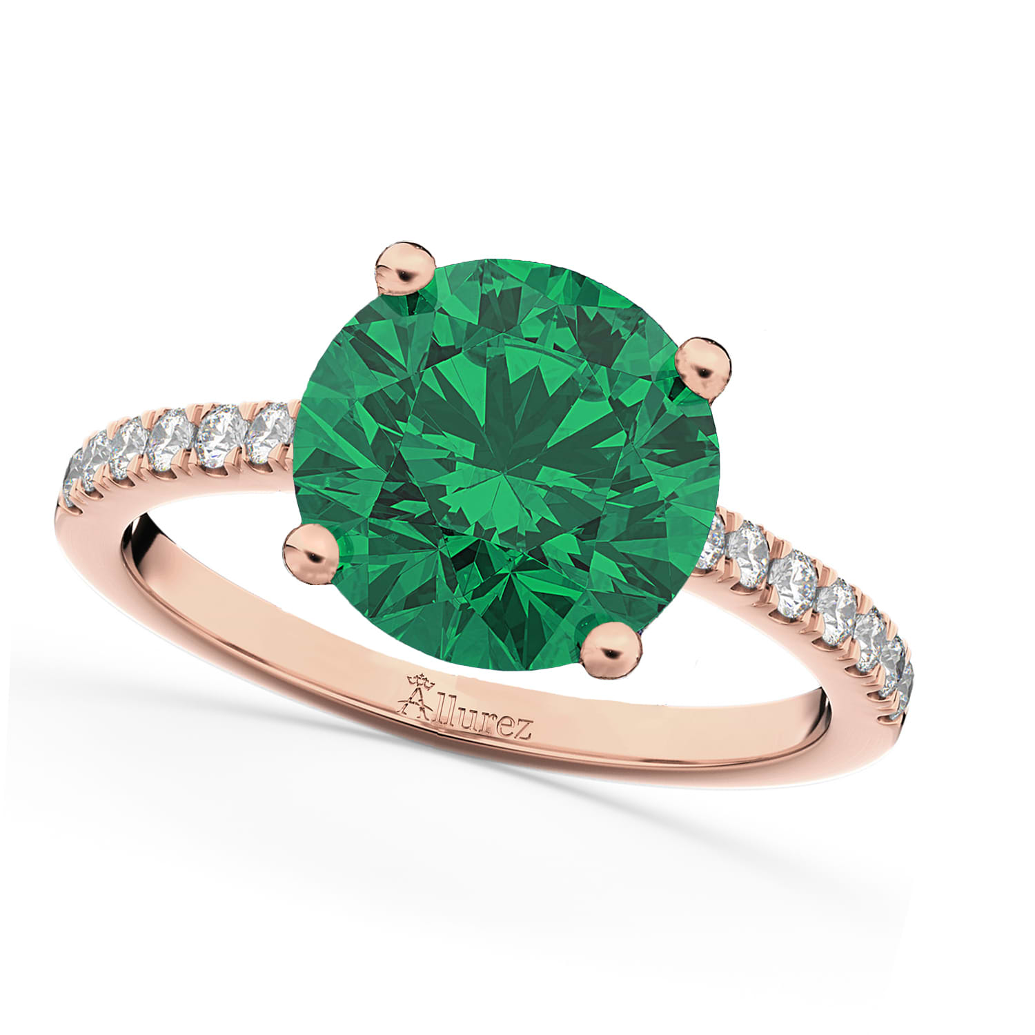 Emerald & Diamond Engagement Ring 14K Rose Gold 2.51ct
