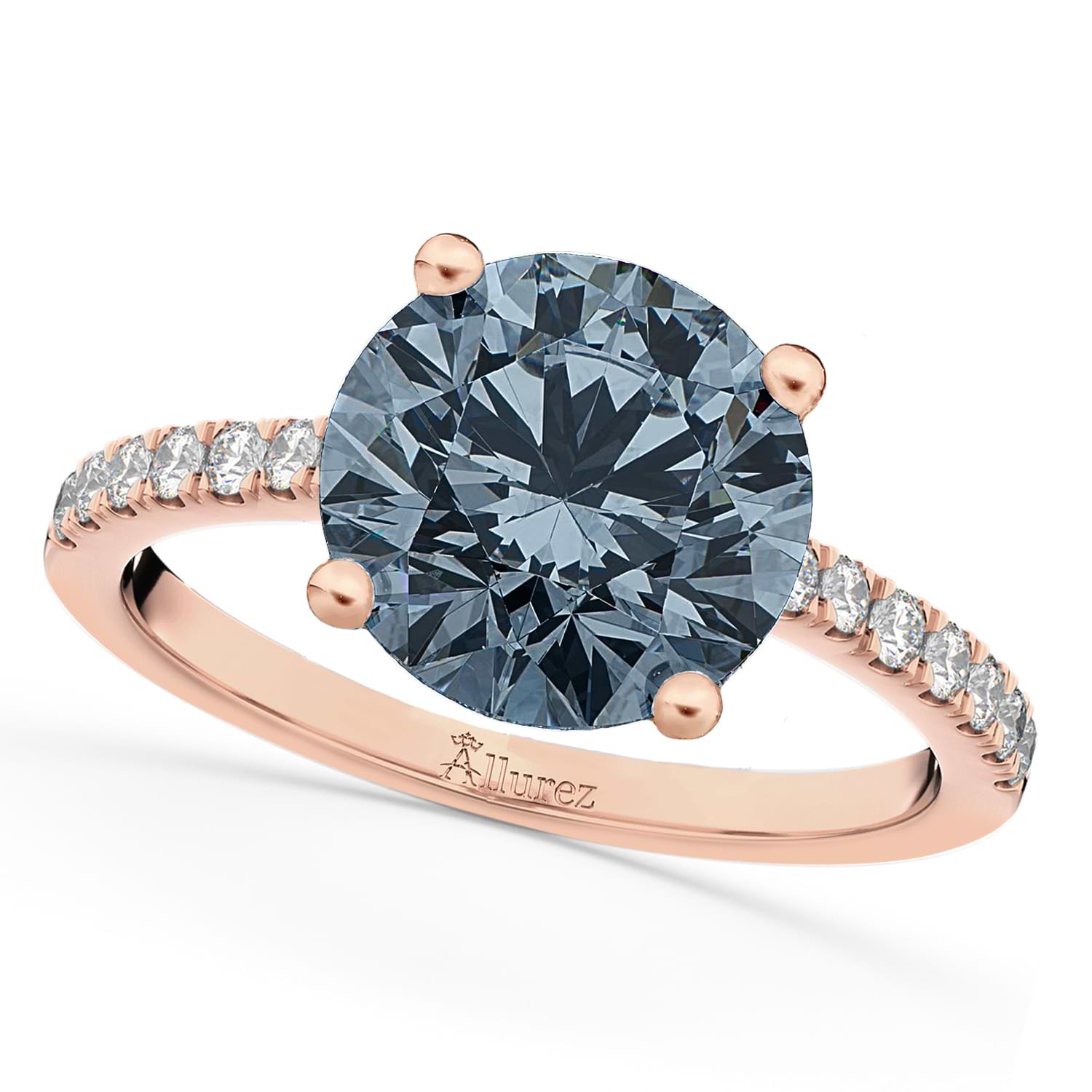 Gray Spinel & Diamond Engagement Ring 18K Rose Gold 2.01ct