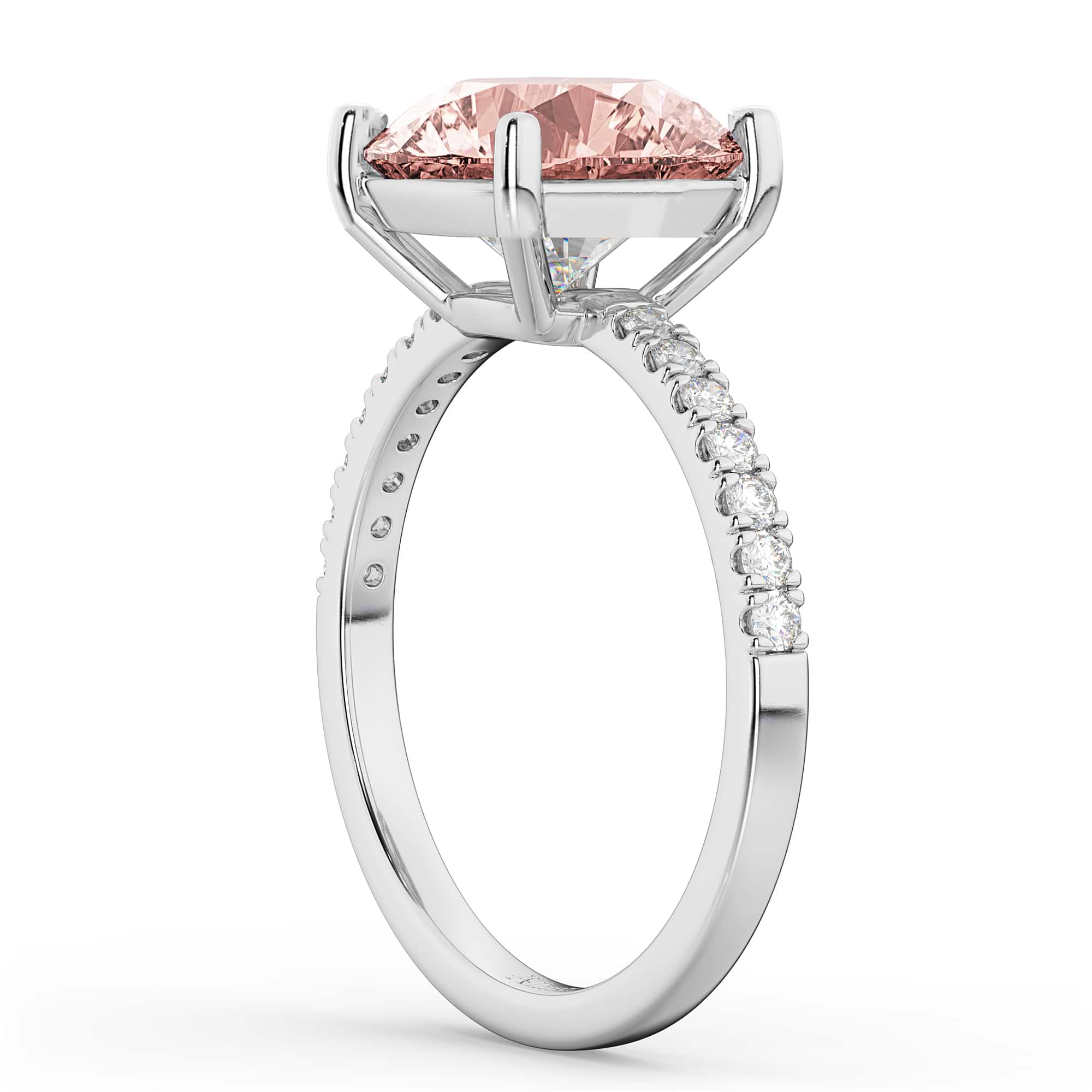 Morganite & Diamond Engagement Ring 14K White Gold 1.96ct