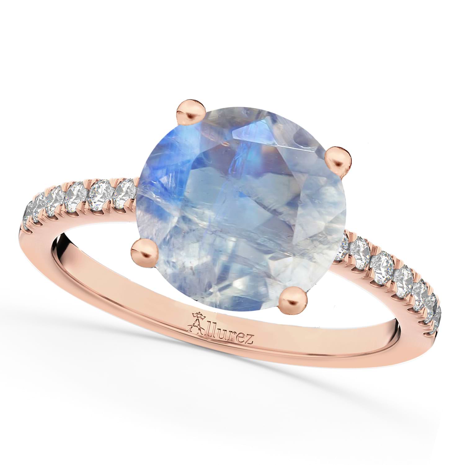 Moonstone & Diamond Engagement Ring 14K Rose Gold 2.71ct
