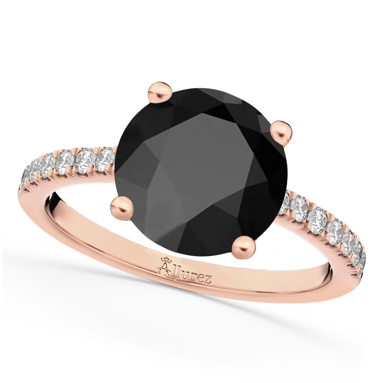 Onyx & Diamond Engagement Ring 14K Rose Gold 2.71ct
