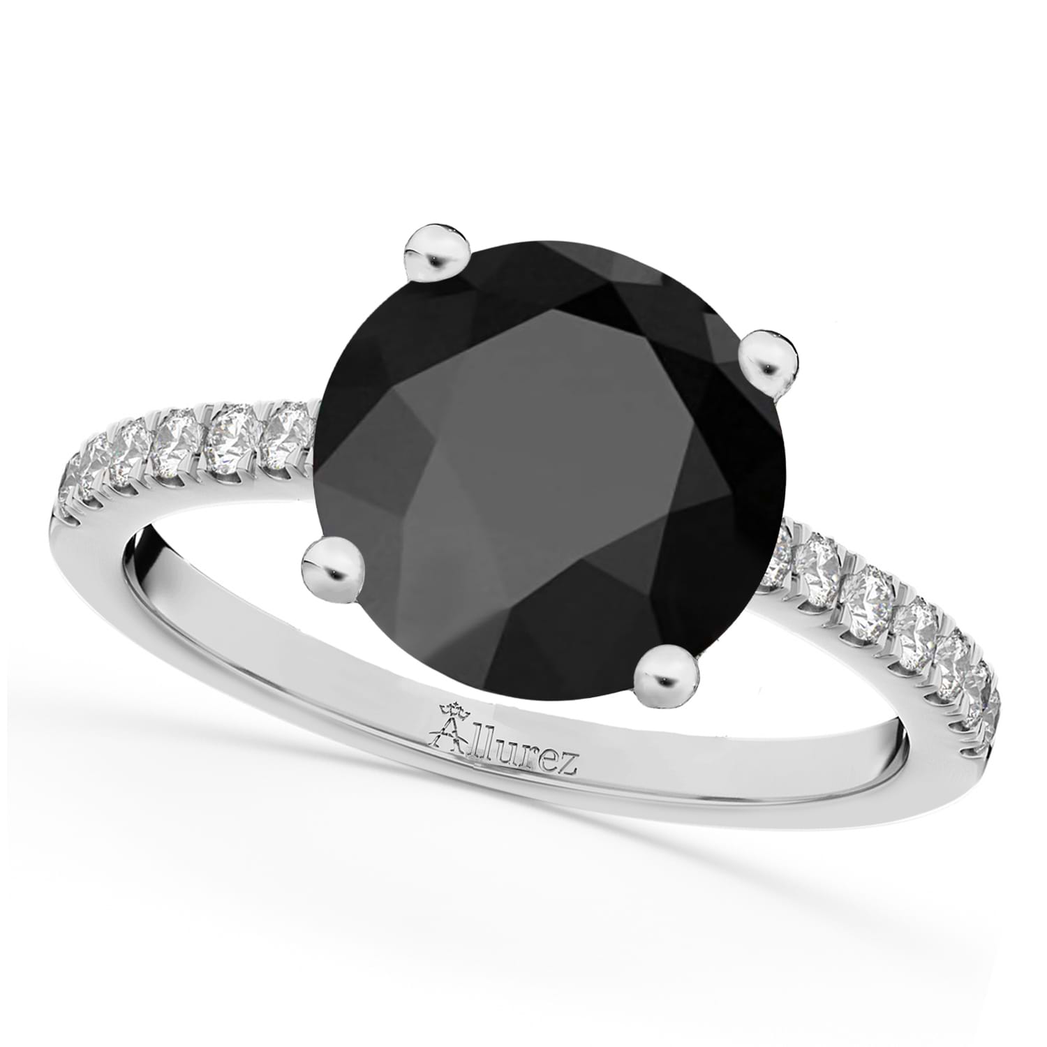 Onyx & Diamond Engagement Ring 18K White Gold 2.71ct