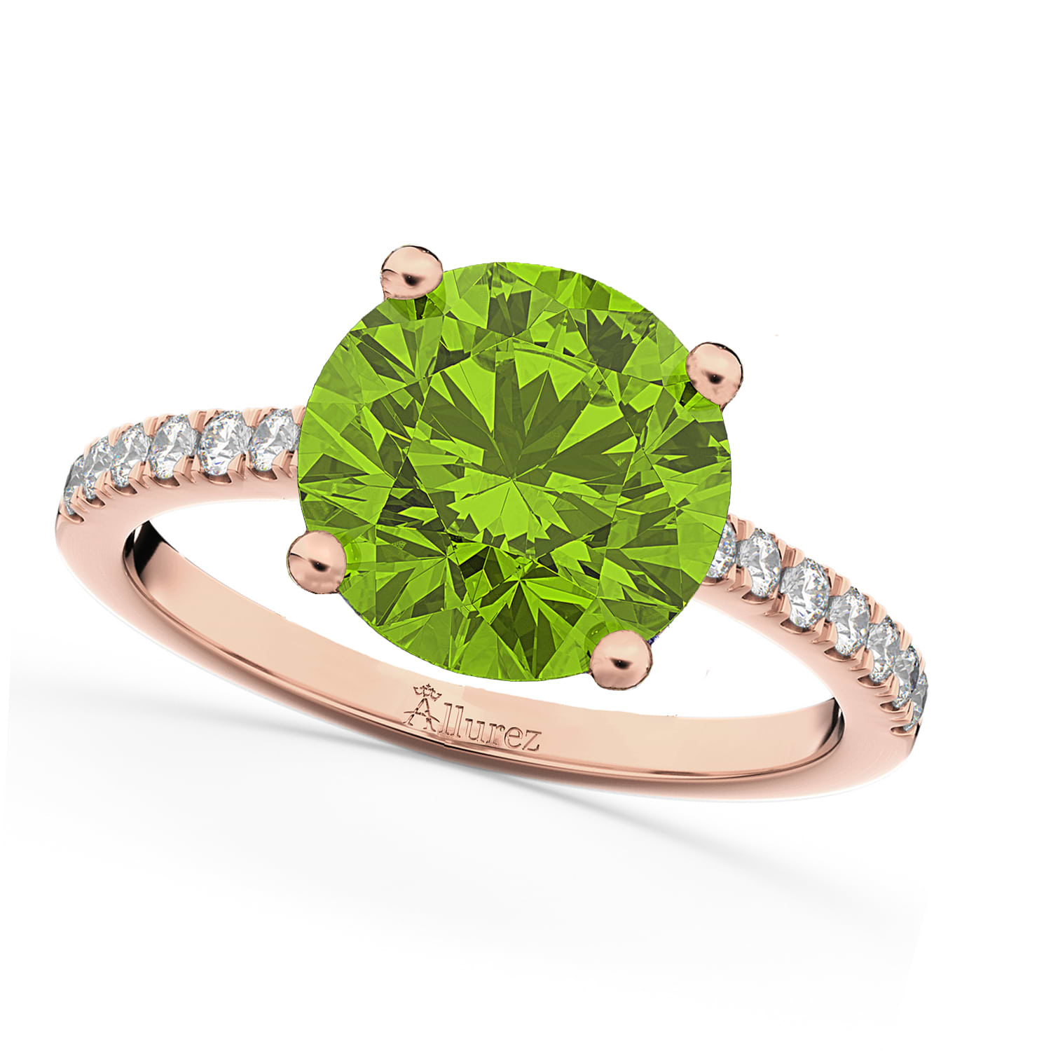 Peridot & Diamond Engagement Ring 14K Rose Gold 2.21ct
