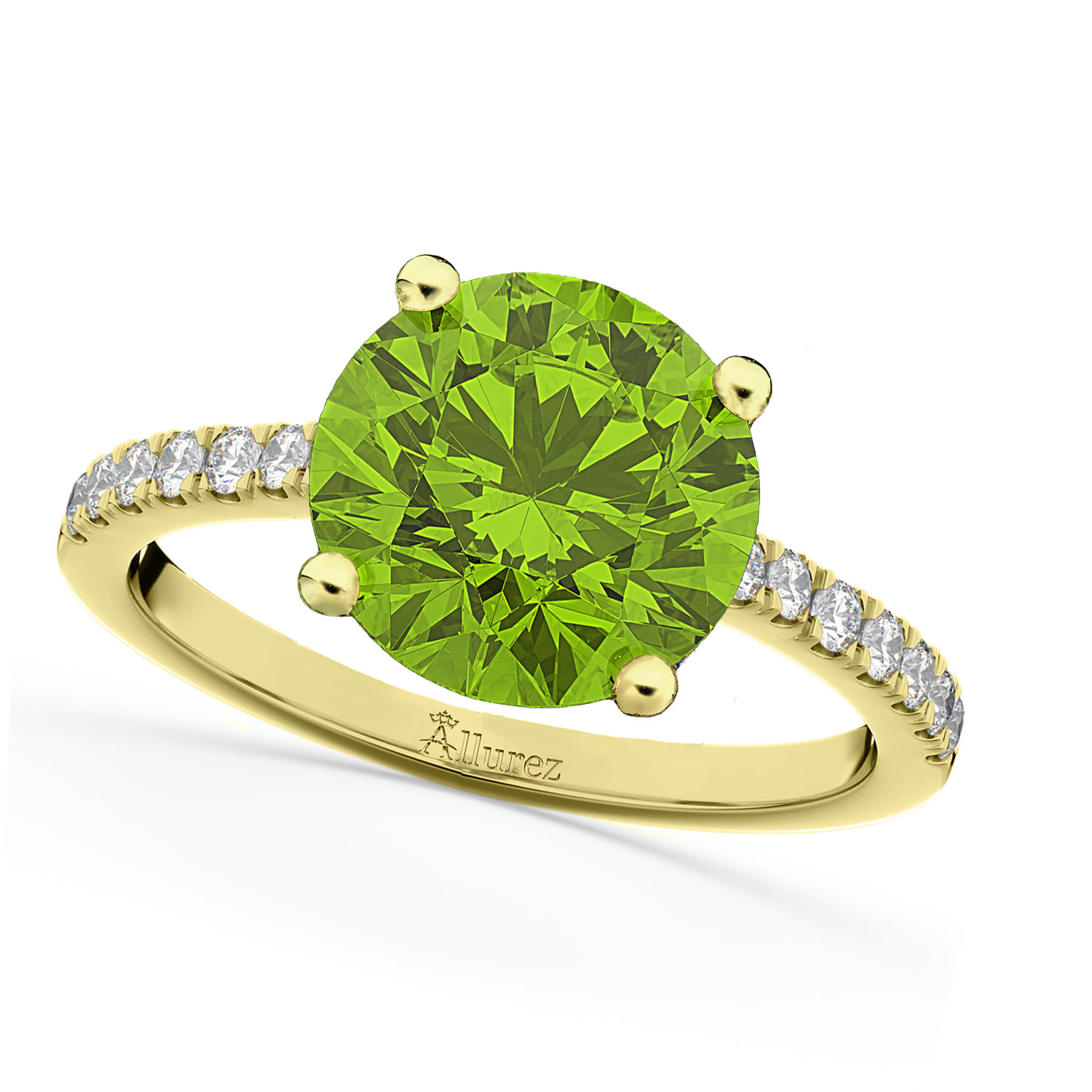 Peridot & Diamond Engagement Ring 18K Yellow Gold 2.21ct