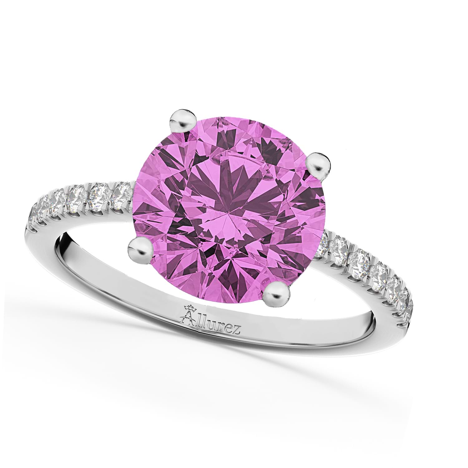 Pink Sapphire & Diamond Engagement Ring 14K White Gold 2.51ct