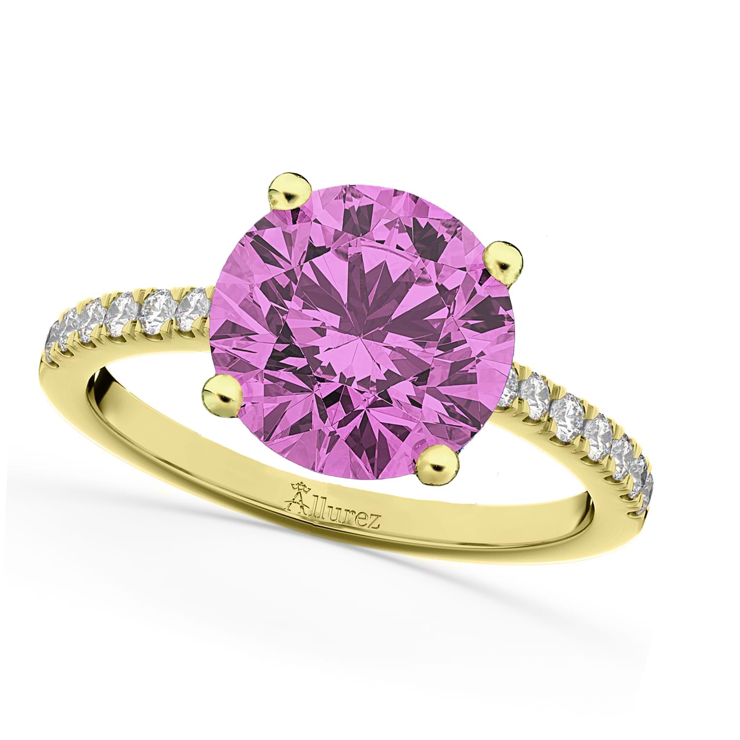 Pink Sapphire & Diamond Engagement Ring 18K Yellow Gold 2.51ct