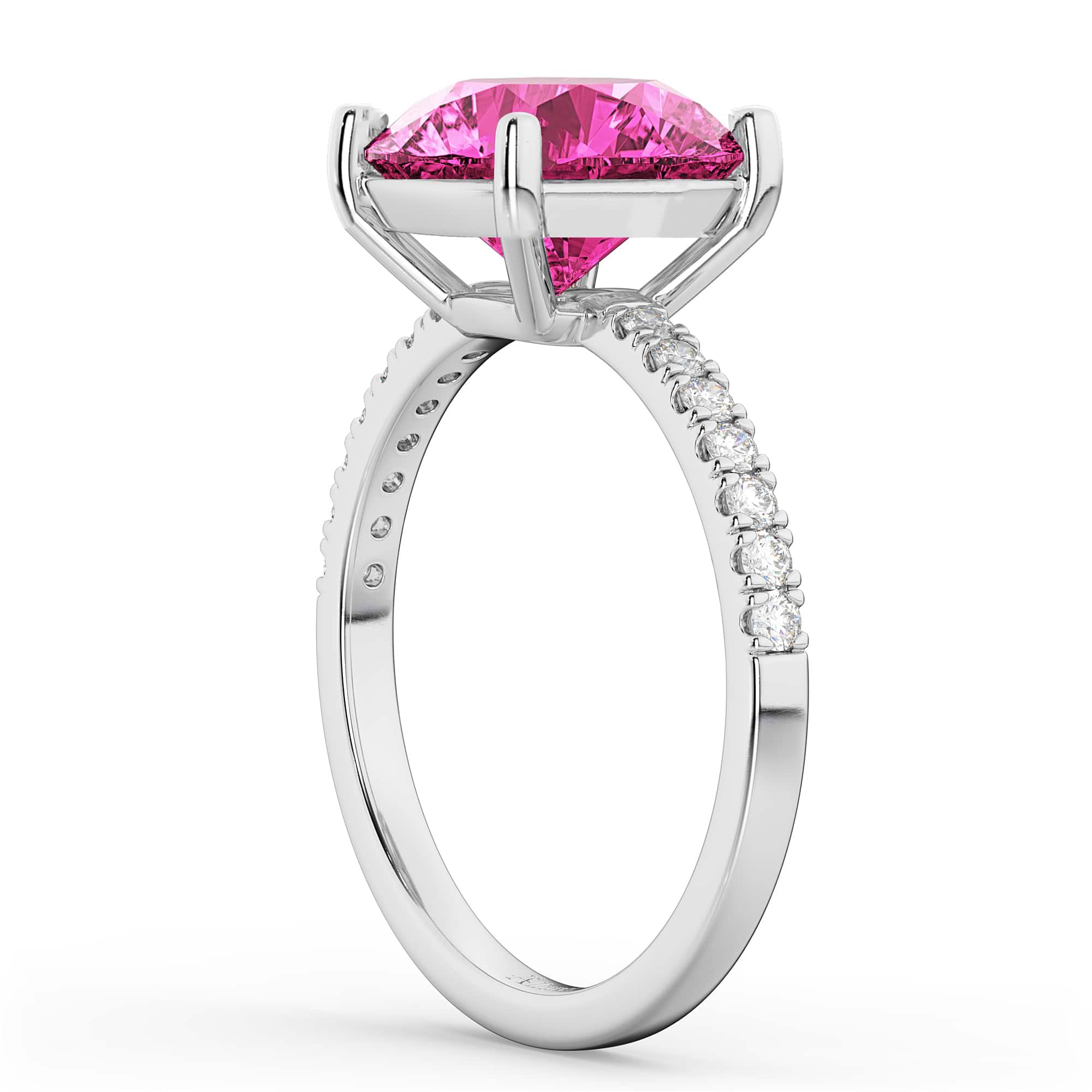 Pink Tourmaline & Diamond Engagement Ring 14K White Gold 2.21ct