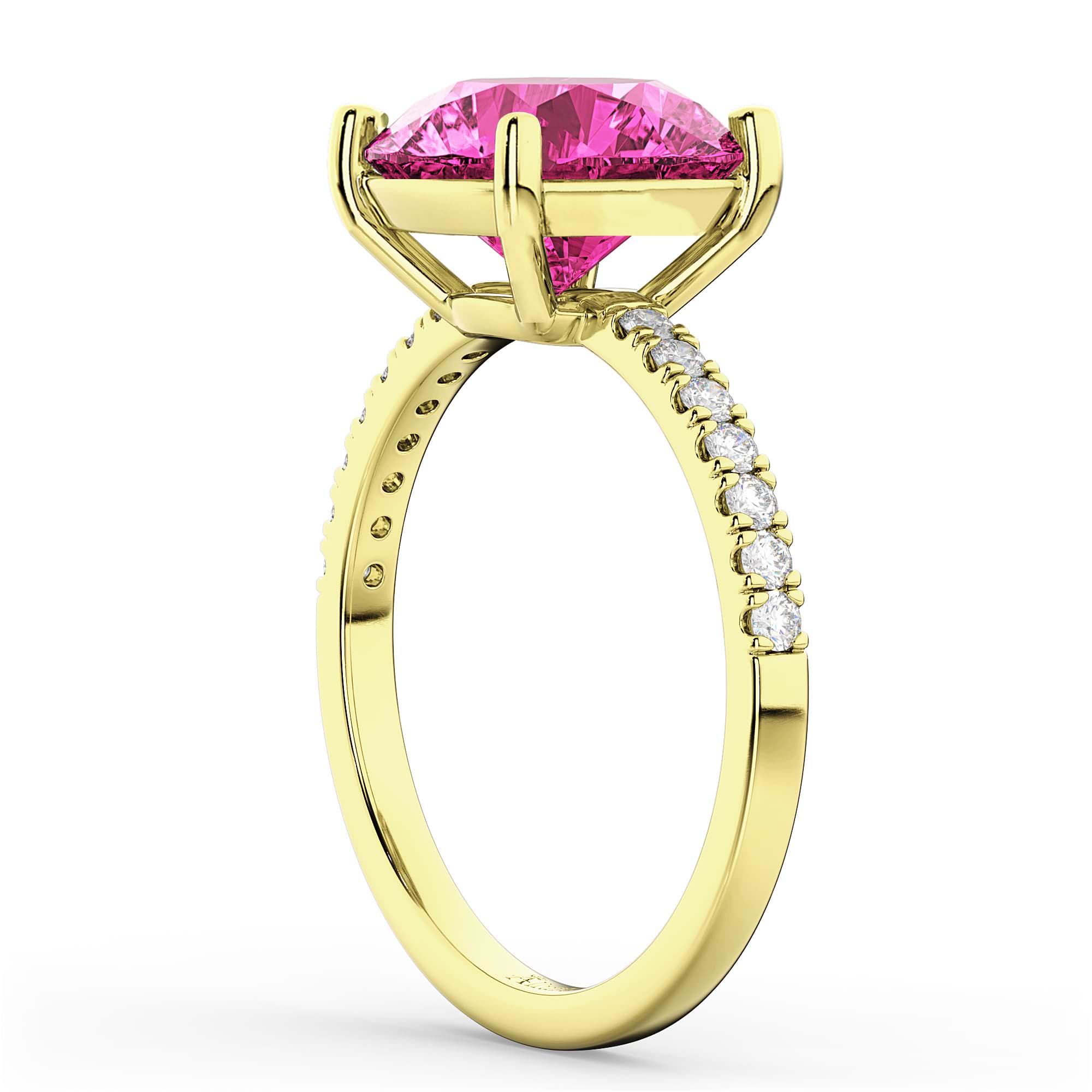 Pink Tourmaline & Diamond Engagement Ring 14K Yellow Gold 2.21ct
