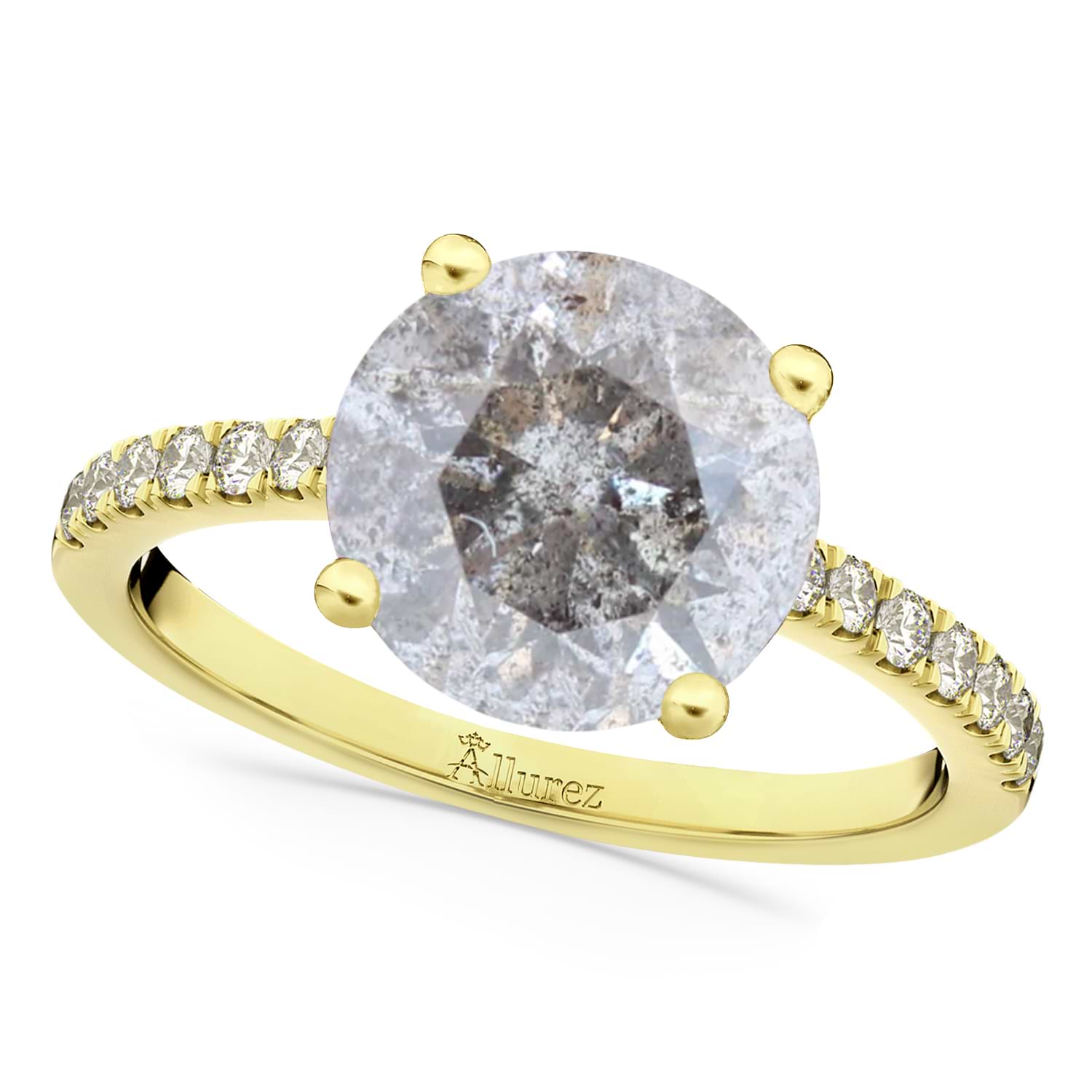 Salt & Pepper & White Diamond Engagement Ring 14K Yellow Gold (2.21ct)
