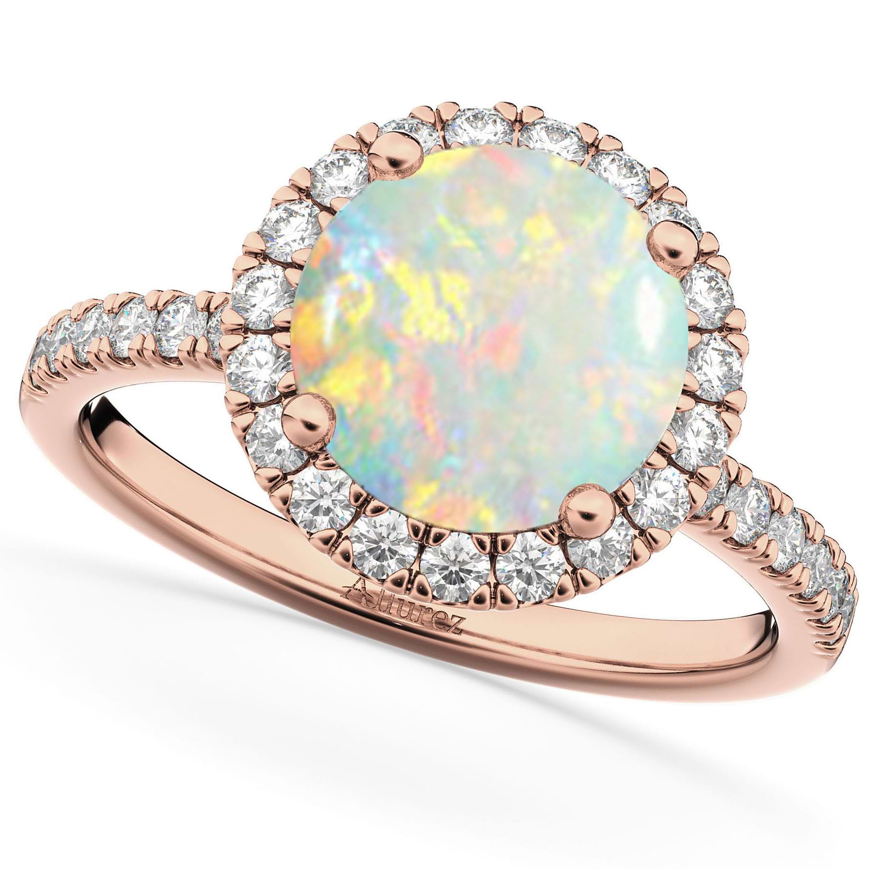 Halo Opal & Diamond Engagement Ring 14K Rose Gold 1.80ct