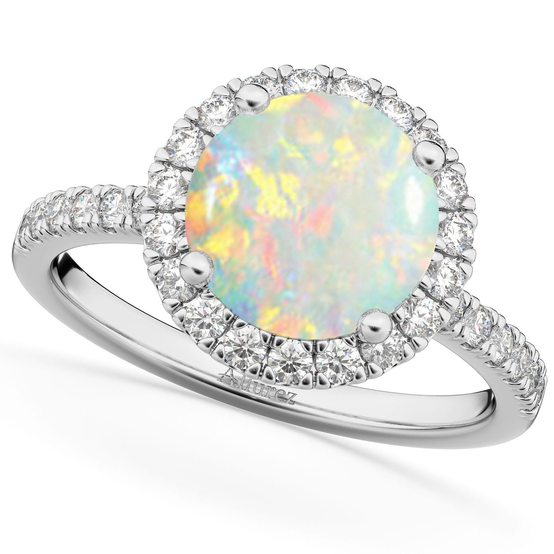 Halo Opal & Diamond Engagement Ring 14K White Gold 1.80ct