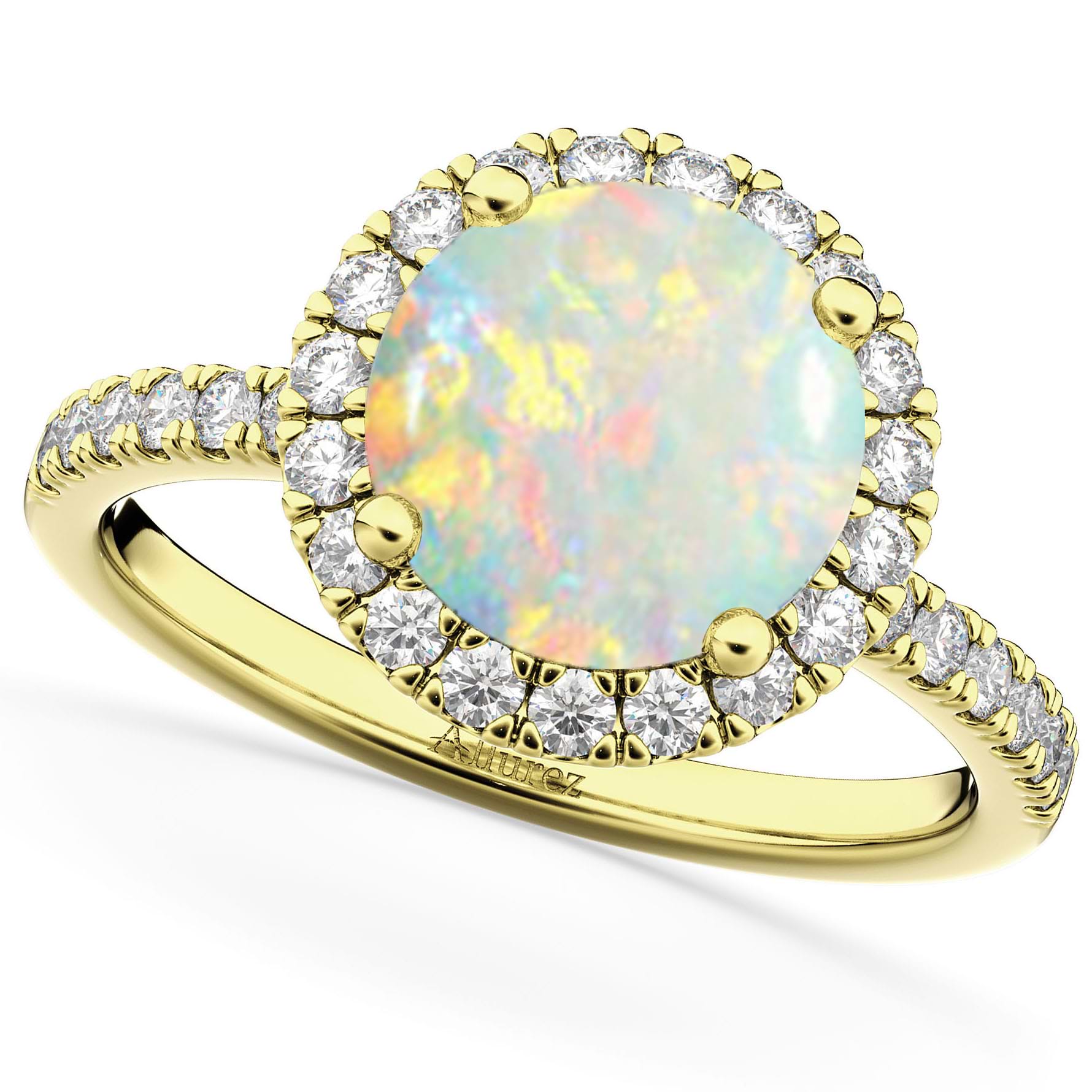 Halo Opal & Diamond Engagement Ring 18K Yellow Gold 1.80ct