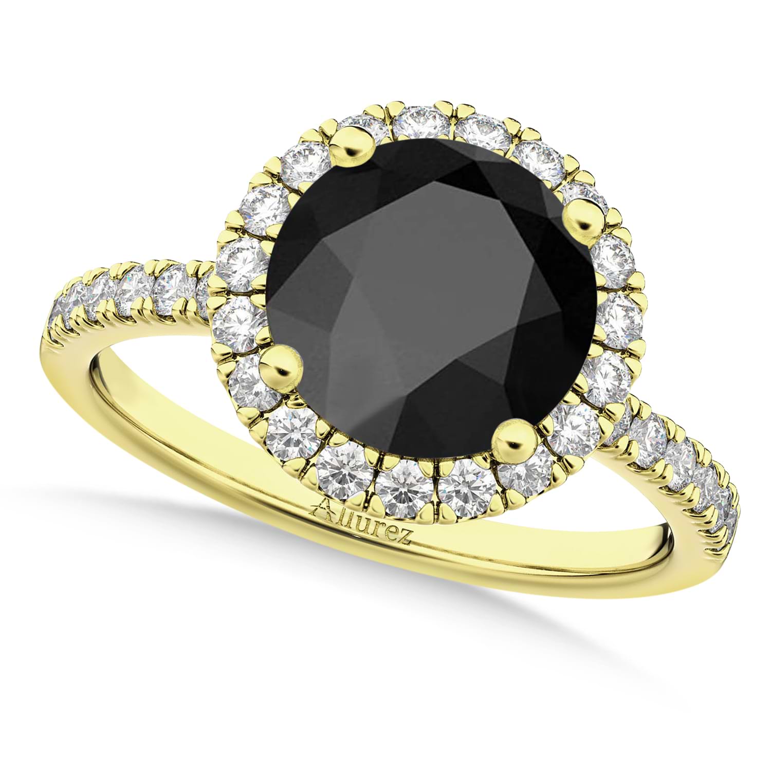 Halo Onyx & Diamond Engagement Ring 14K Yellow Gold 2.90ct