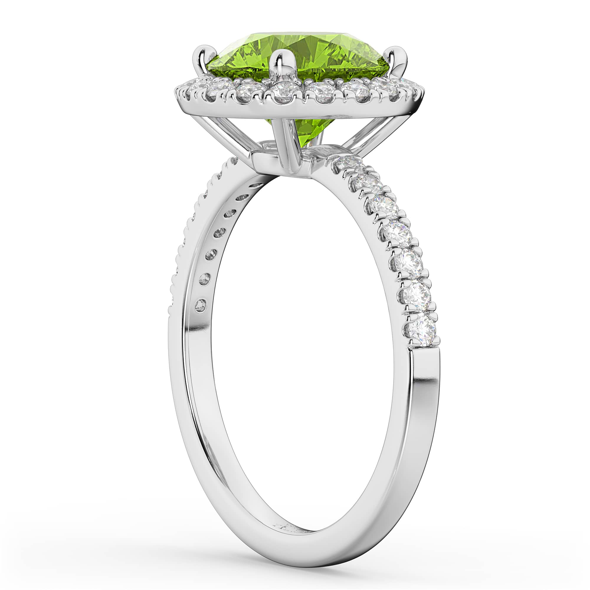 Halo Peridot & Diamond Engagement Ring 14K White Gold 2.50ct