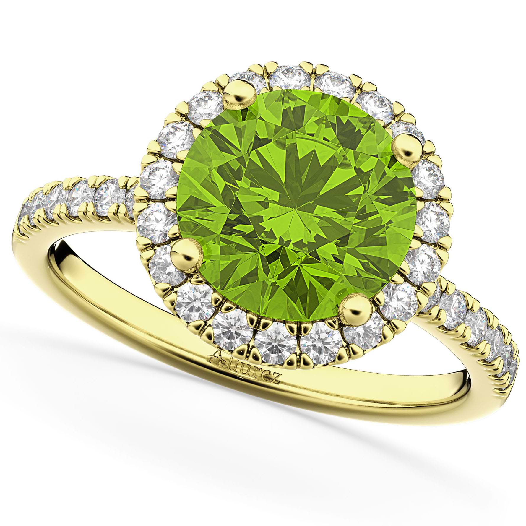Halo Peridot & Diamond Engagement Ring 14K Yellow Gold 2.50ct