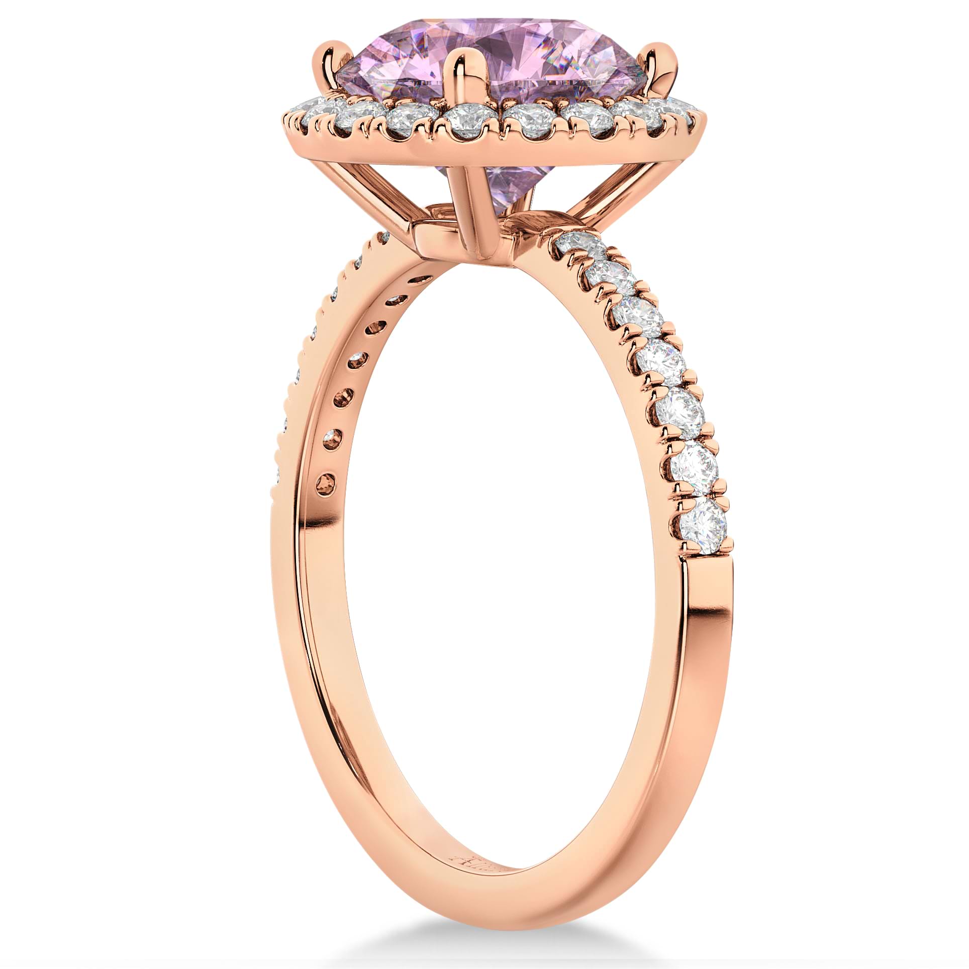 Halo Pink Moissanite & Diamond Engagement Ring 14K Rose Gold 2.10ct