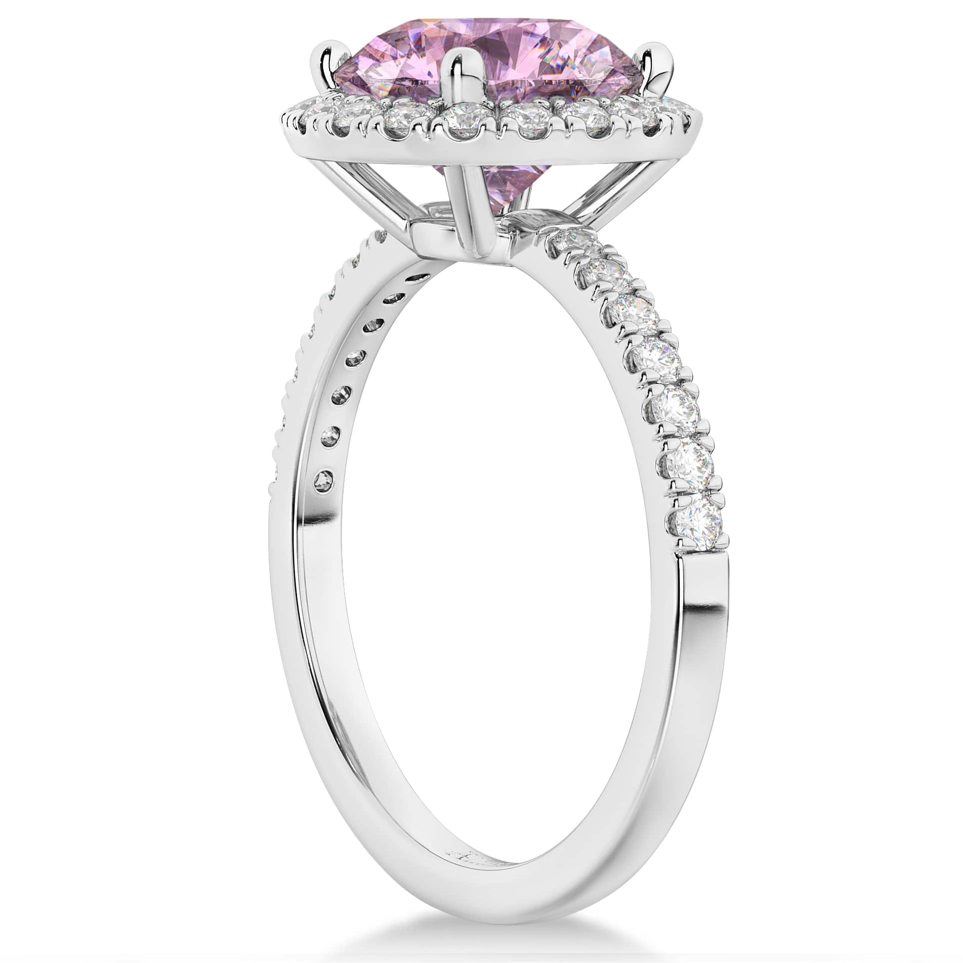 Halo Pink Moissanite & Diamond Engagement Ring 14K White Gold 2.10ct