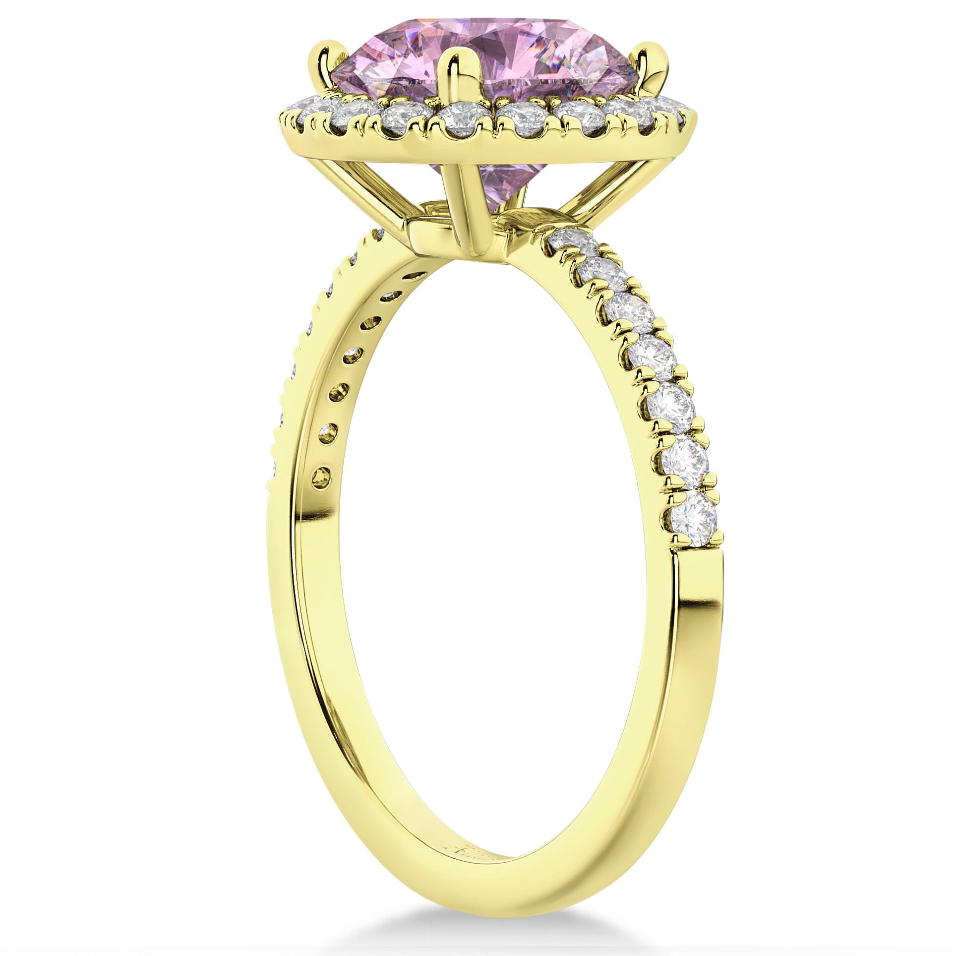 Halo Pink Moissanite & Diamond Engagement Ring 14K Yellow Gold 2.10ct