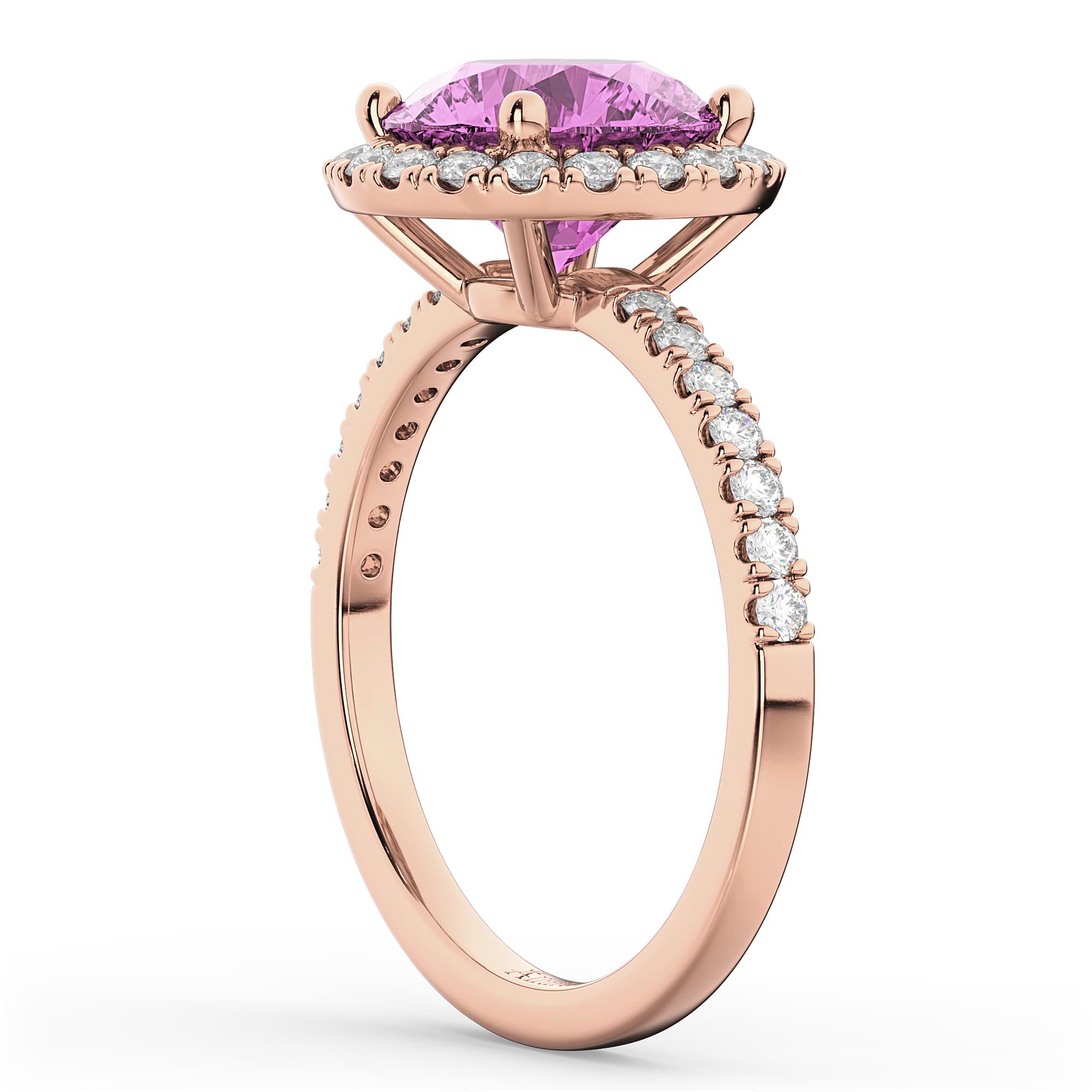 Halo Pink Sapphire & Diamond Engagement Ring 14K Rose Gold 2.80ct