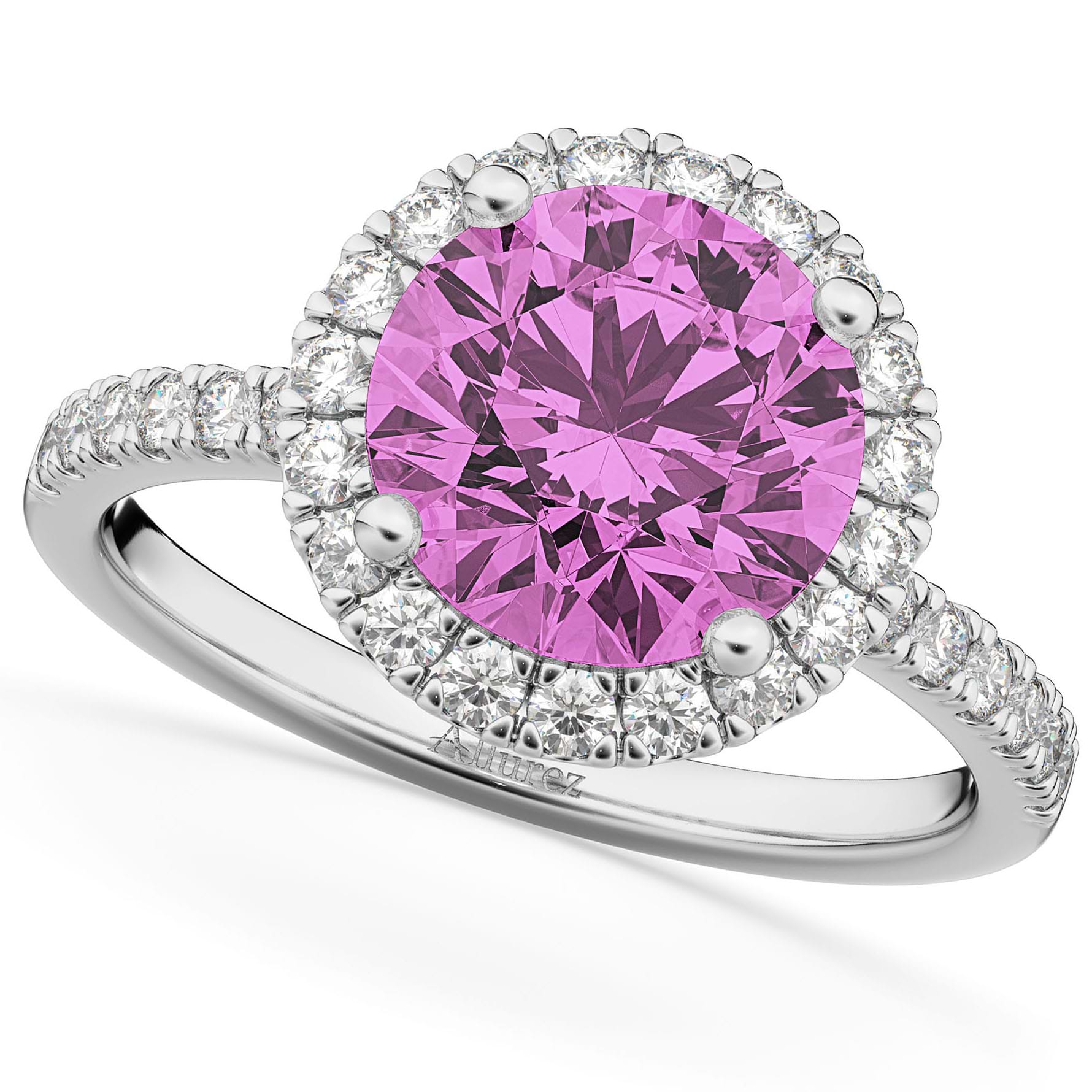 Halo Pink Sapphire & Diamond Engagement Ring 14K White Gold 2.80ct