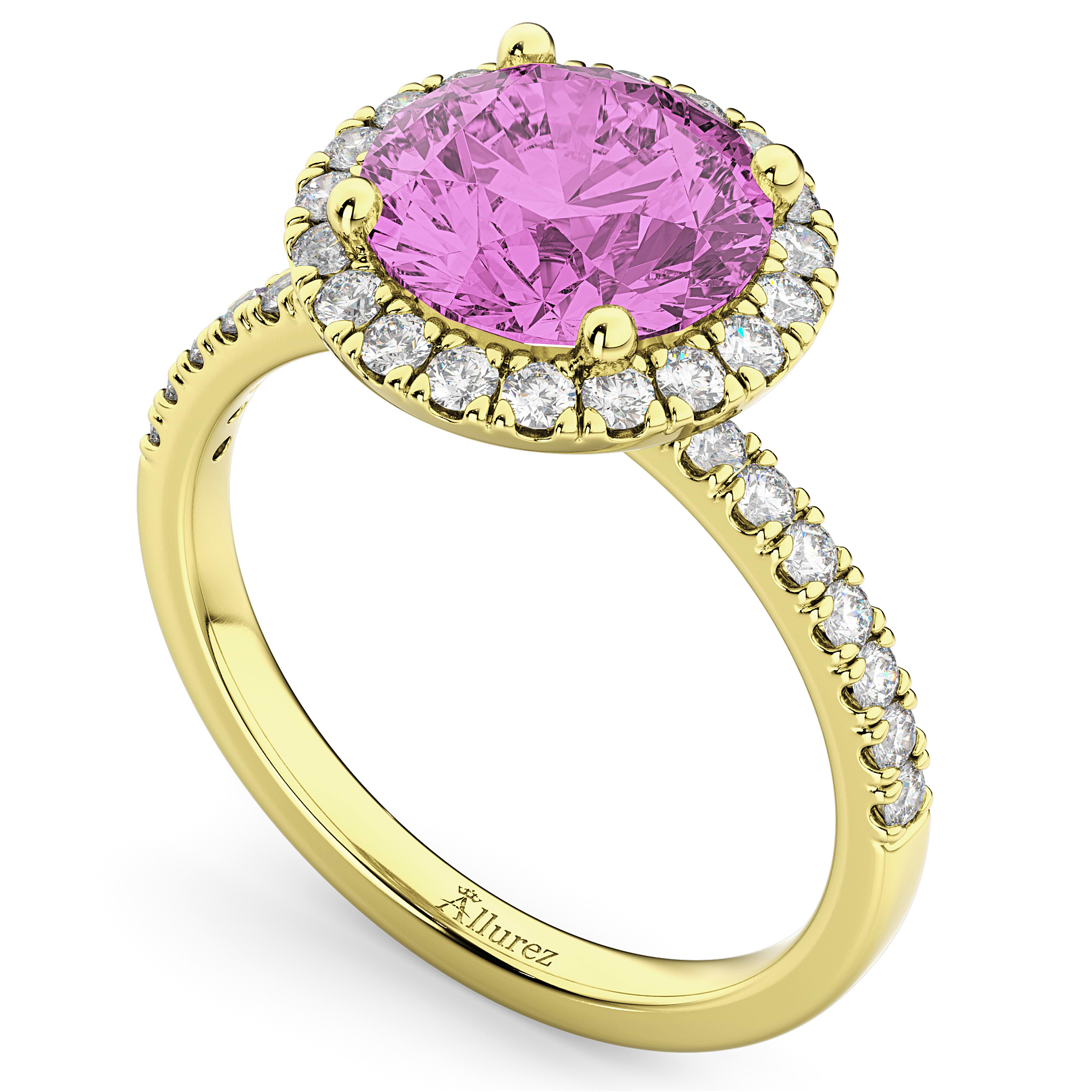 Halo Pink Sapphire & Diamond Engagement Ring 14K Yellow Gold 2.80ct