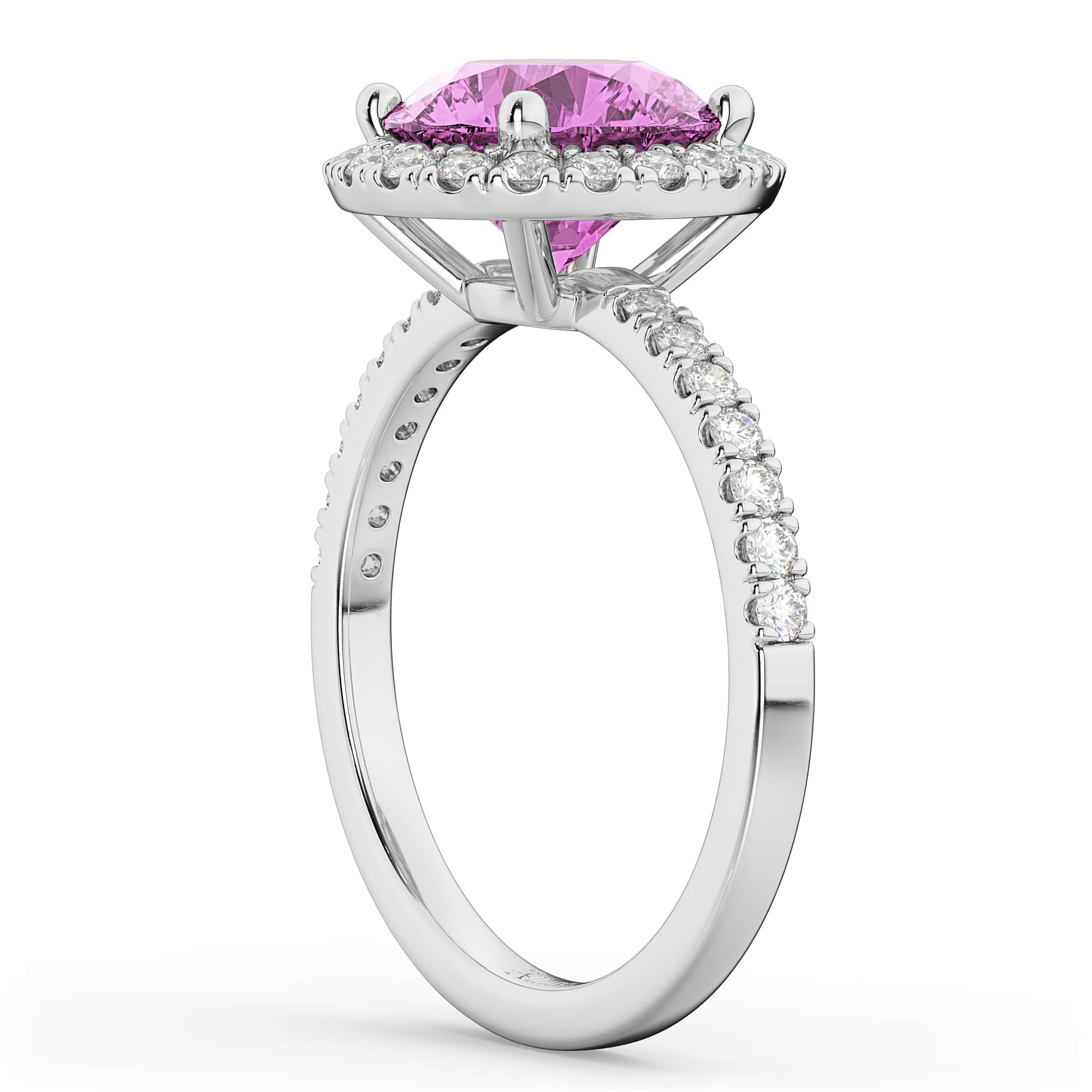 Halo Pink Sapphire & Diamond Engagement Ring Platinum 2.80ct
