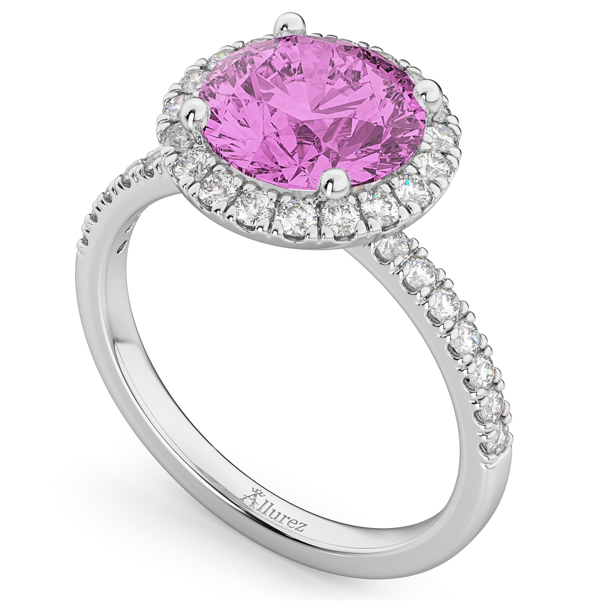 Halo Pink Sapphire & Diamond Engagement Ring Platinum 2.80ct