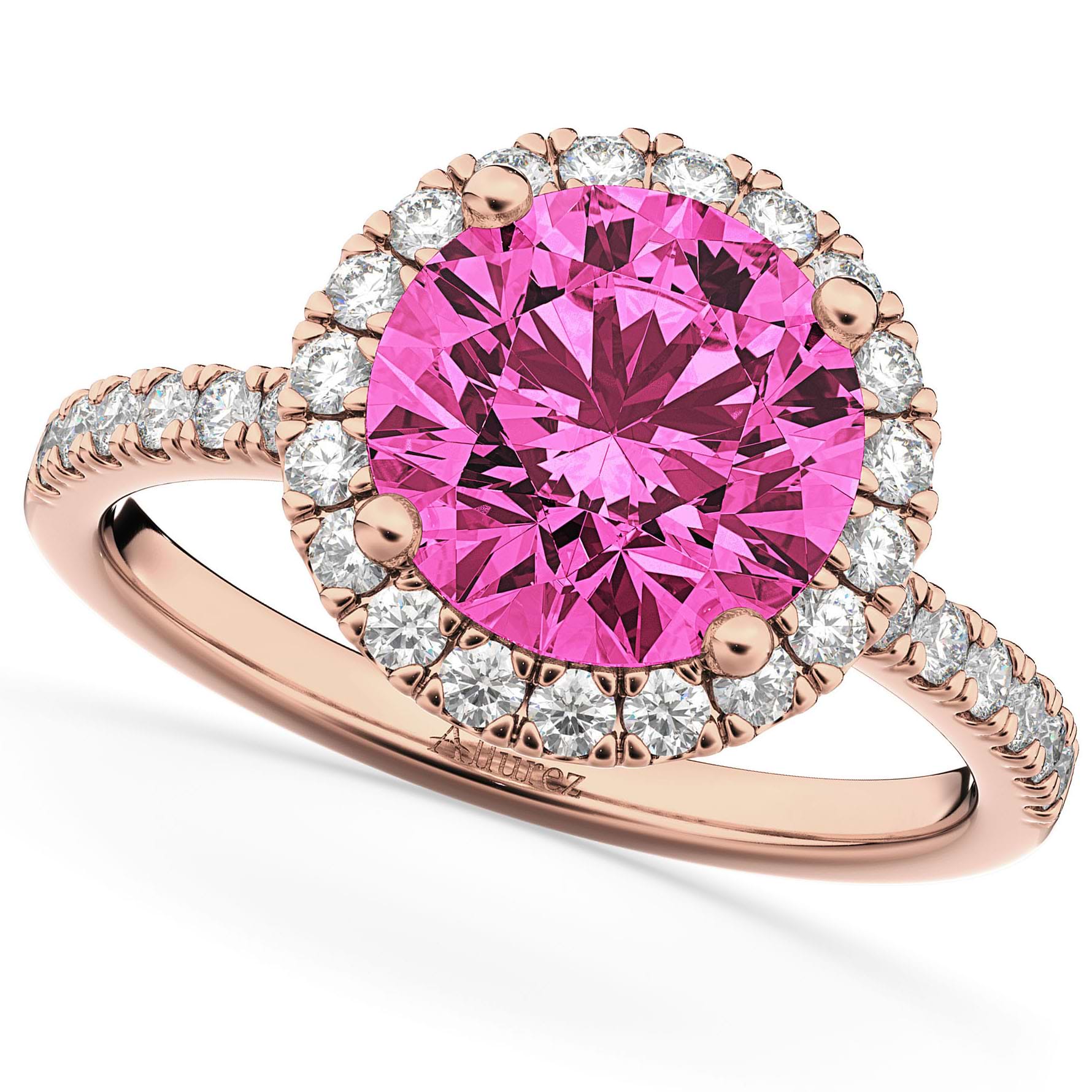 Halo Pink Tourmaline & Diamond Engagement Ring 14K Rose Gold 2.50ct