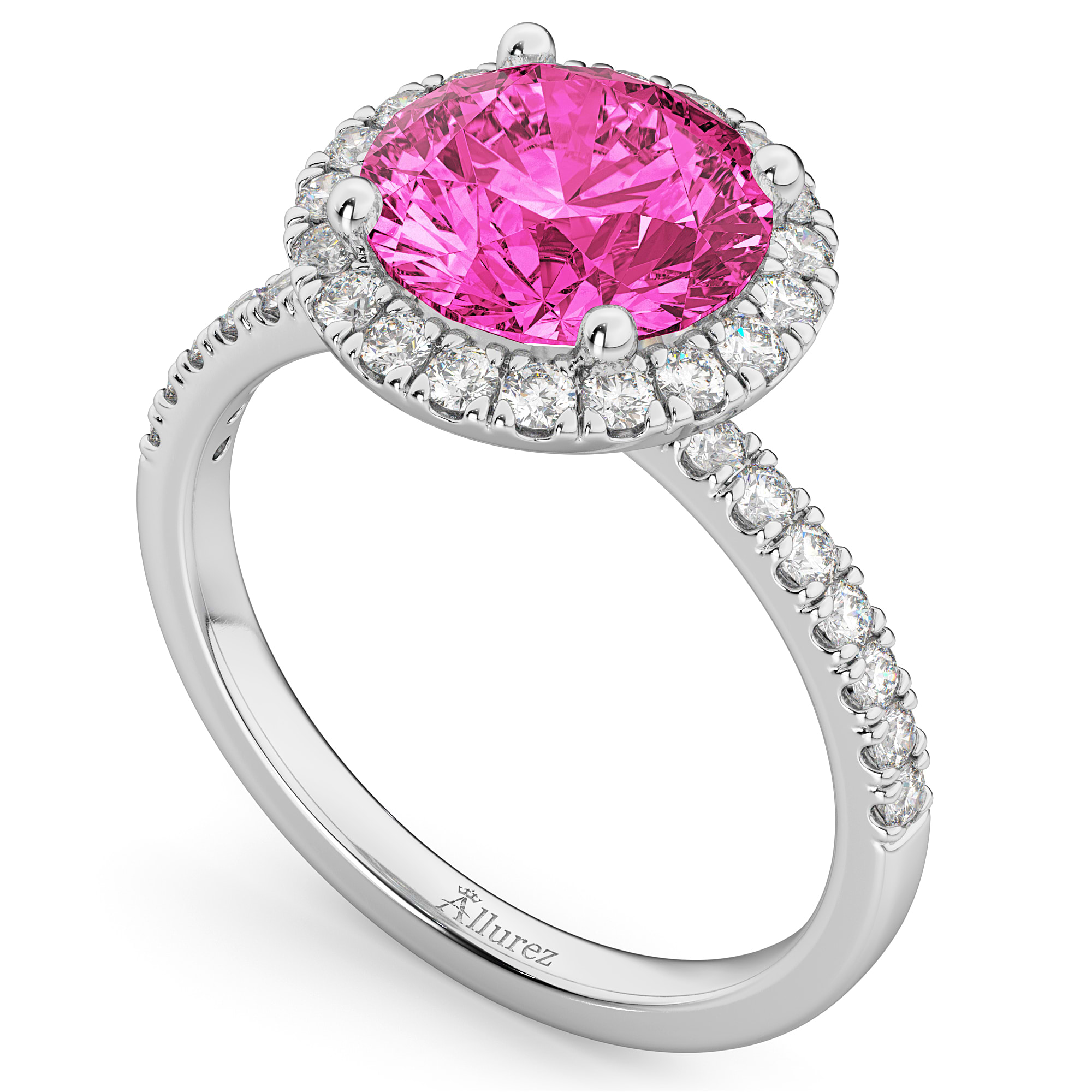Halo Pink Tourmaline & Diamond Engagement Ring 14K White Gold 2.50ct