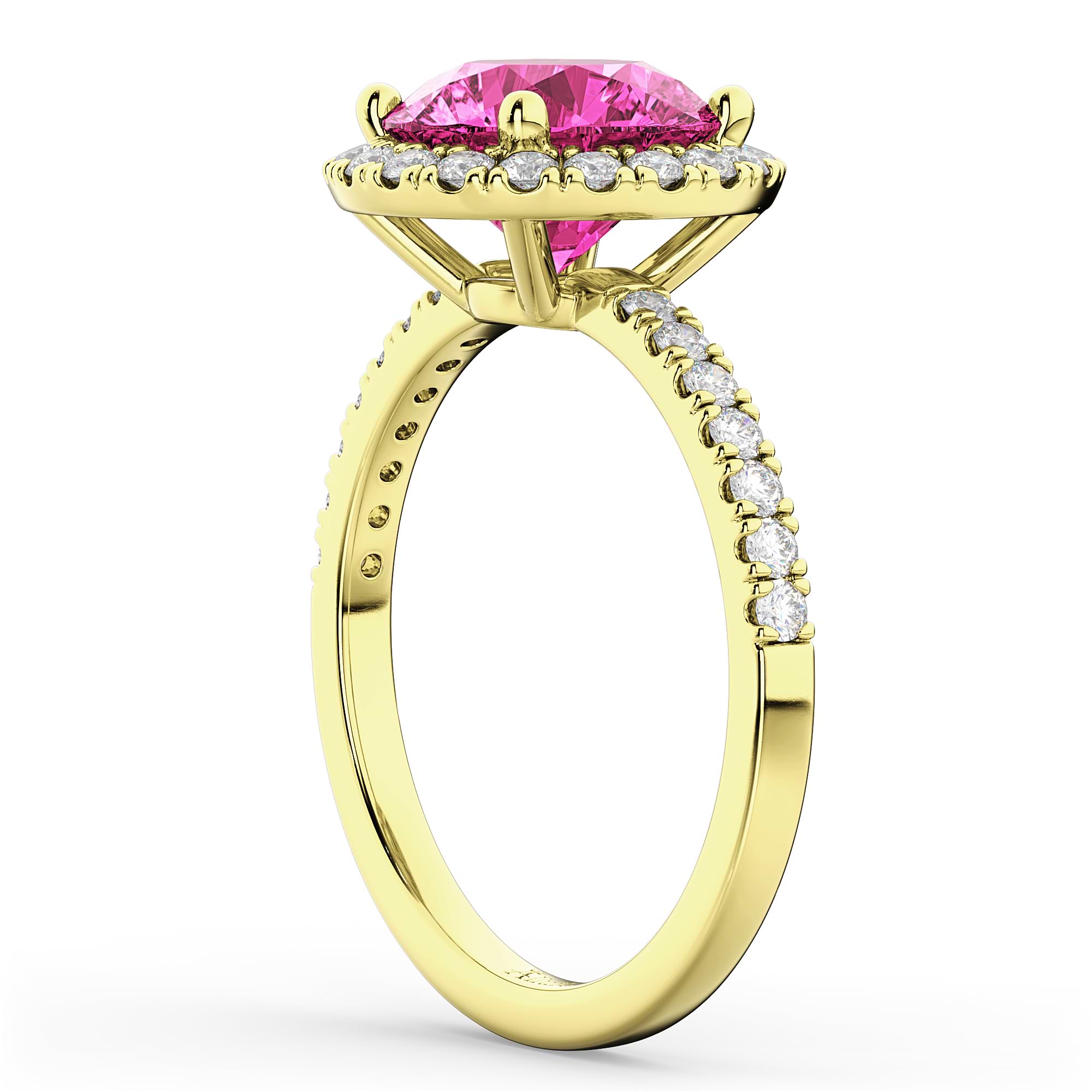 Halo Pink Tourmaline & Diamond Engagement Ring 14K Yellow Gold 2.50ct
