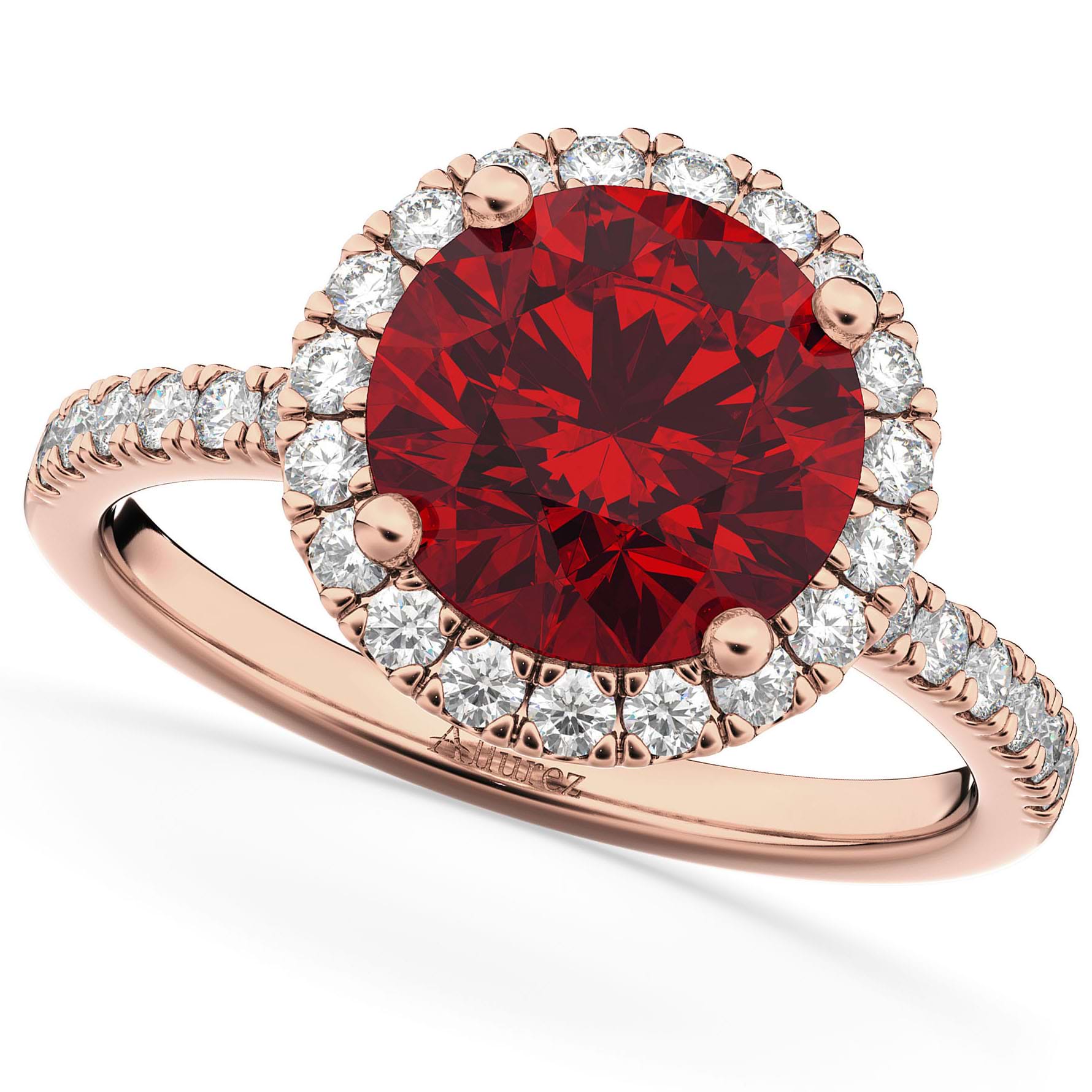 Halo Ruby & Diamond Engagement Ring 14K Rose Gold 2.80ct
