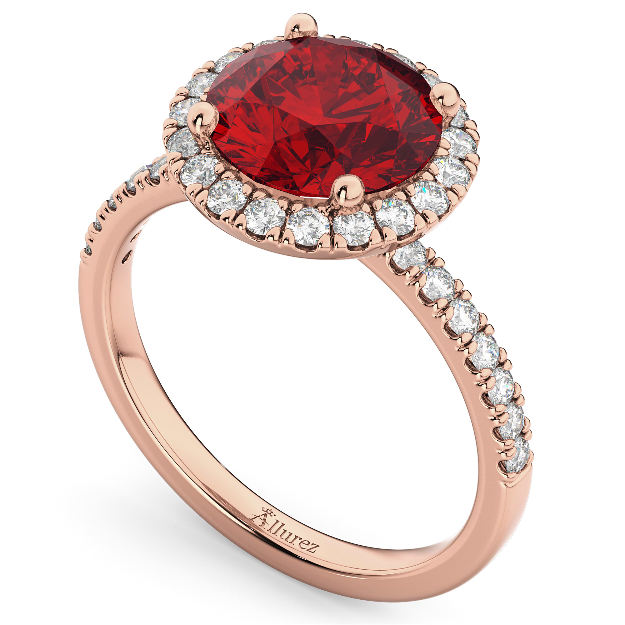 Halo Ruby & Diamond Engagement Ring 14K Rose Gold 2.80ct