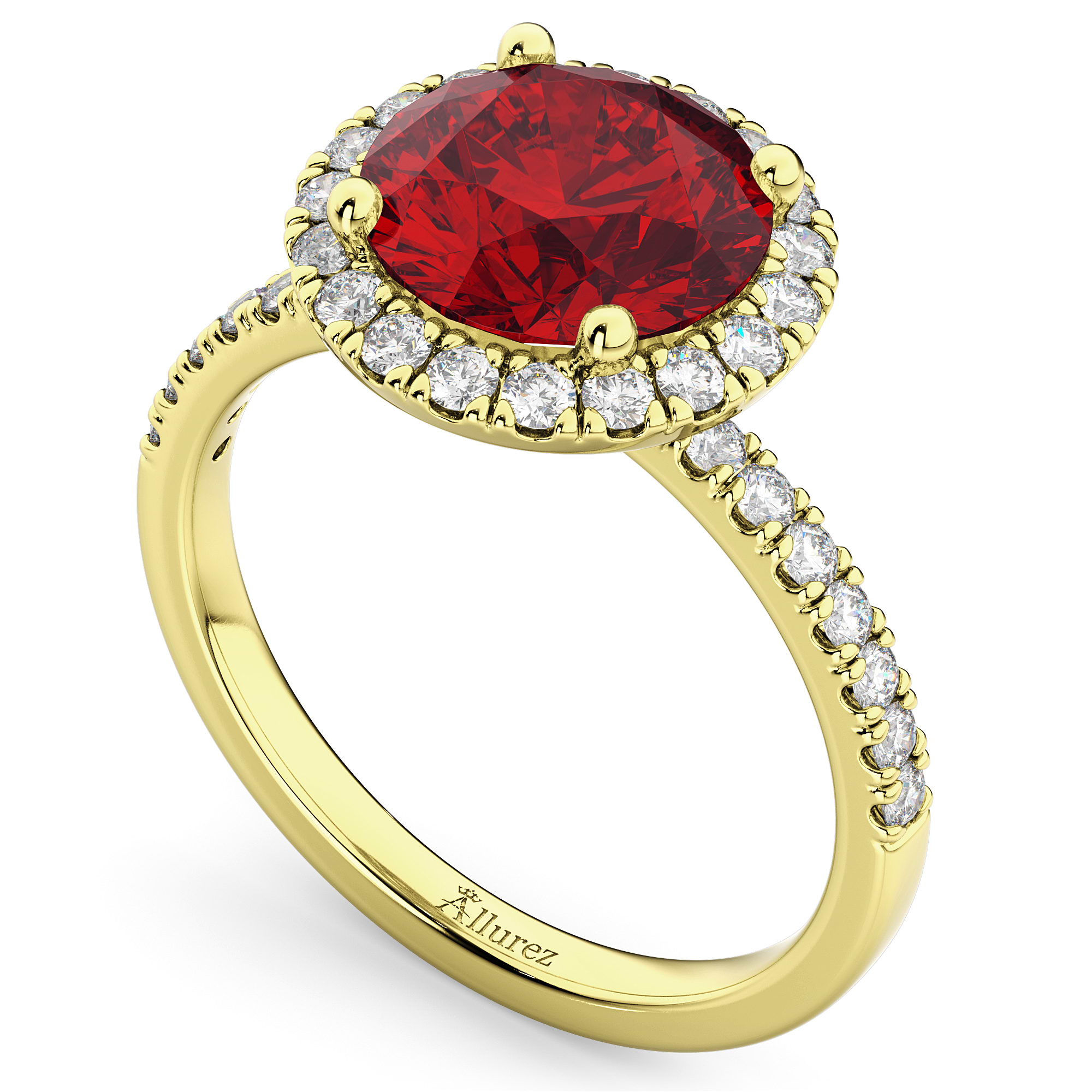 Halo Ruby & Diamond Engagement Ring 14K Yellow Gold 2.80ct