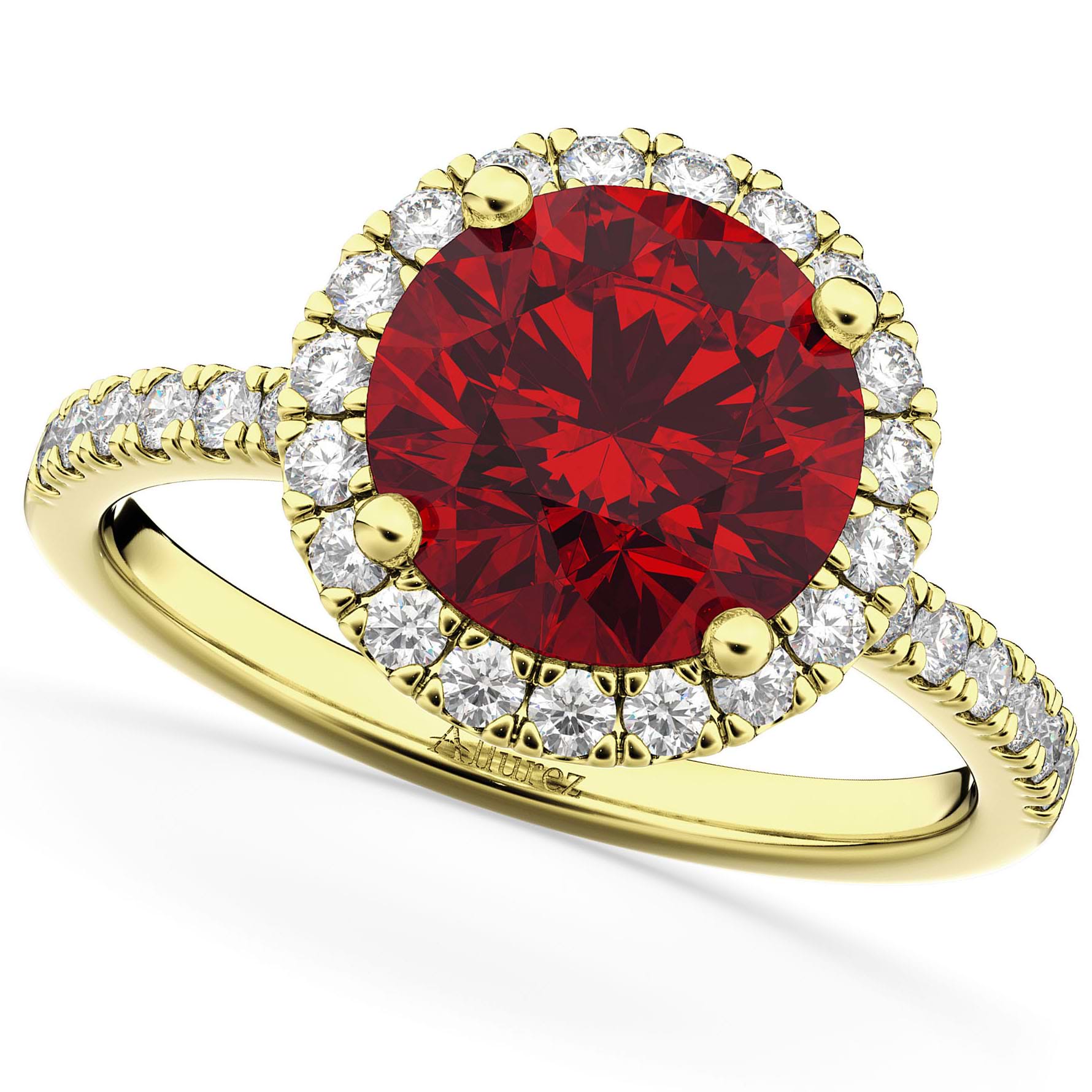 Halo Ruby & Diamond Engagement Ring 18K Yellow Gold 2.80ct