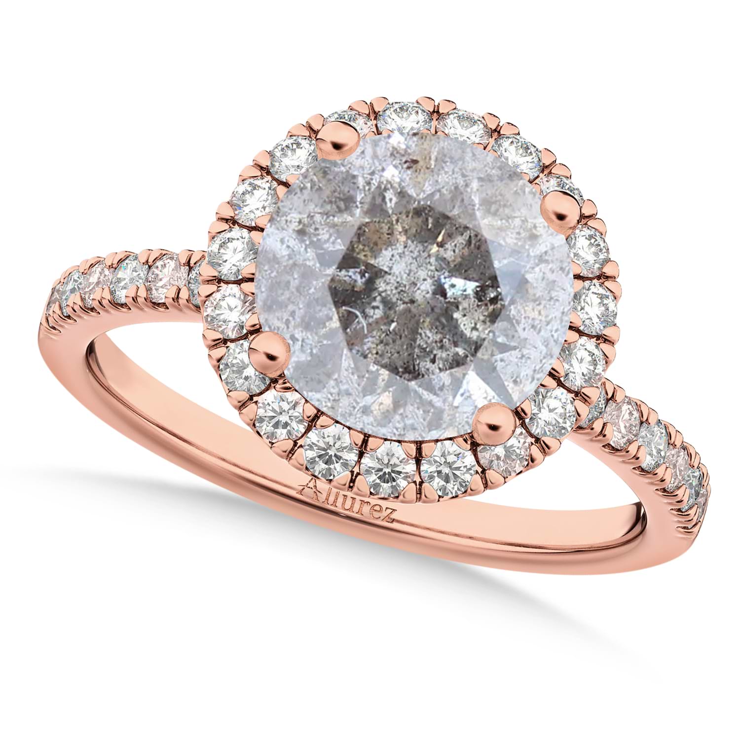 Halo Salt & Pepper & White Diamond Engagement Ring 14K Rose Gold (2.50ct)