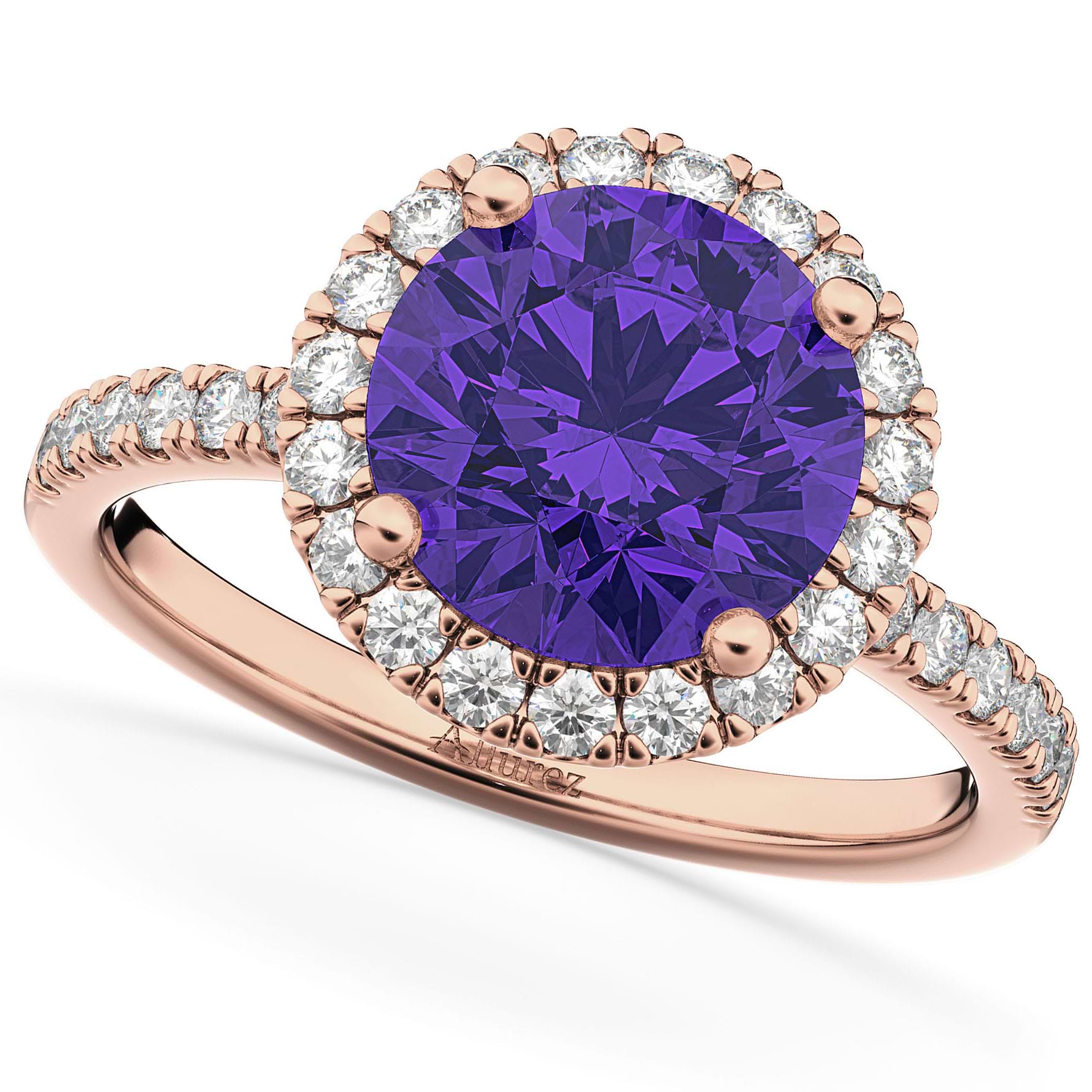Halo Tanzanite & Diamond Engagement Ring 14K Rose Gold 2.80ct