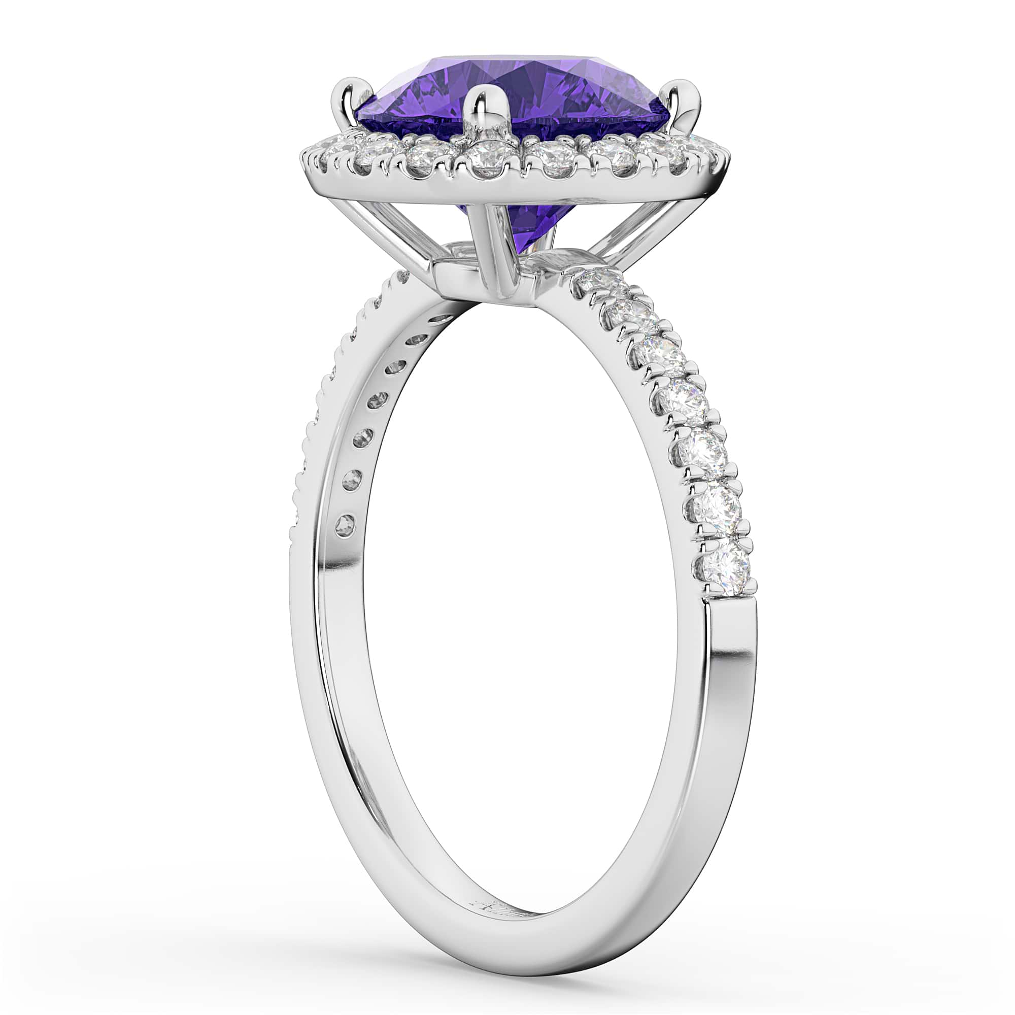 Halo Tanzanite & Diamond Engagement Ring 14K White Gold 2.80ct