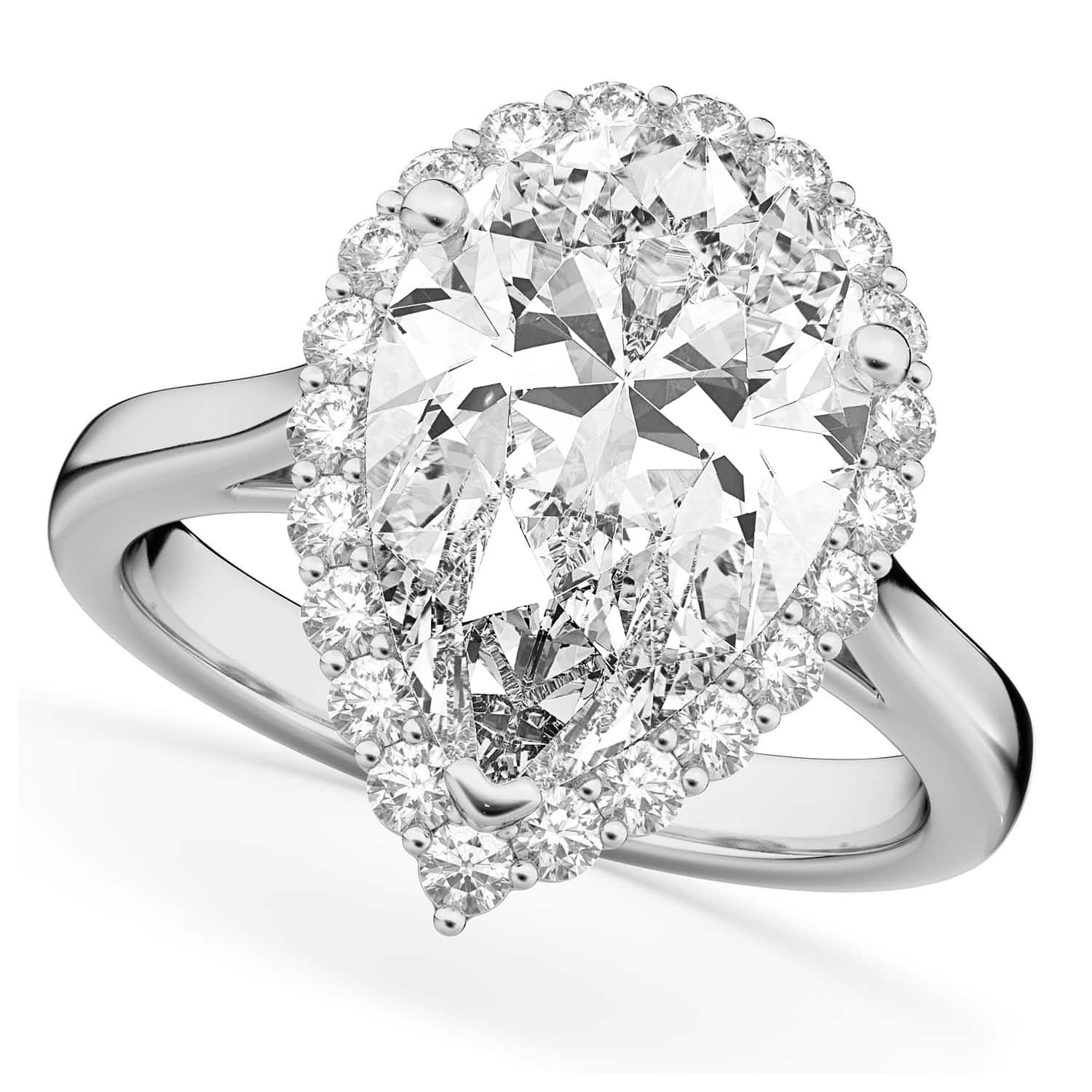Pear Shaped Halo Diamond Engagement Ring 14K White Gold (4.69ct)