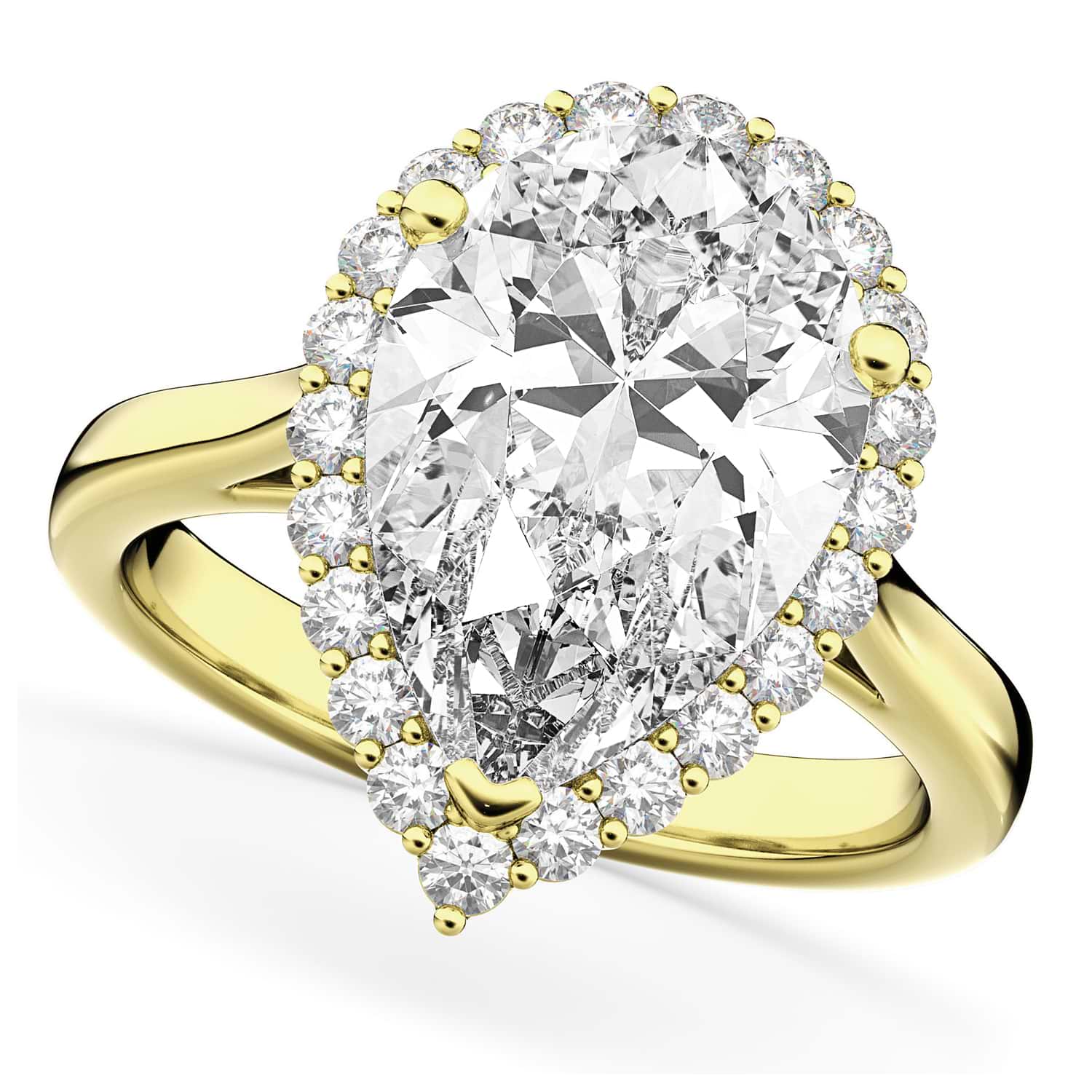 Pear Shaped Halo Diamond Engagement Ring 14K Yellow Gold (4.69ct)