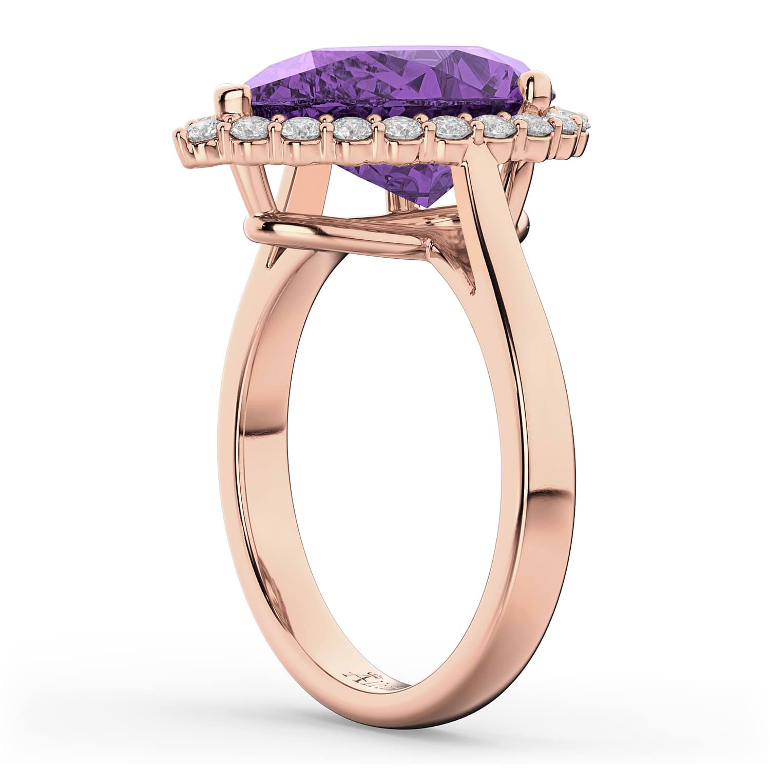 Pear Cut Halo Amethyst & Diamond Engagement Ring 14K Rose Gold 5.44ct