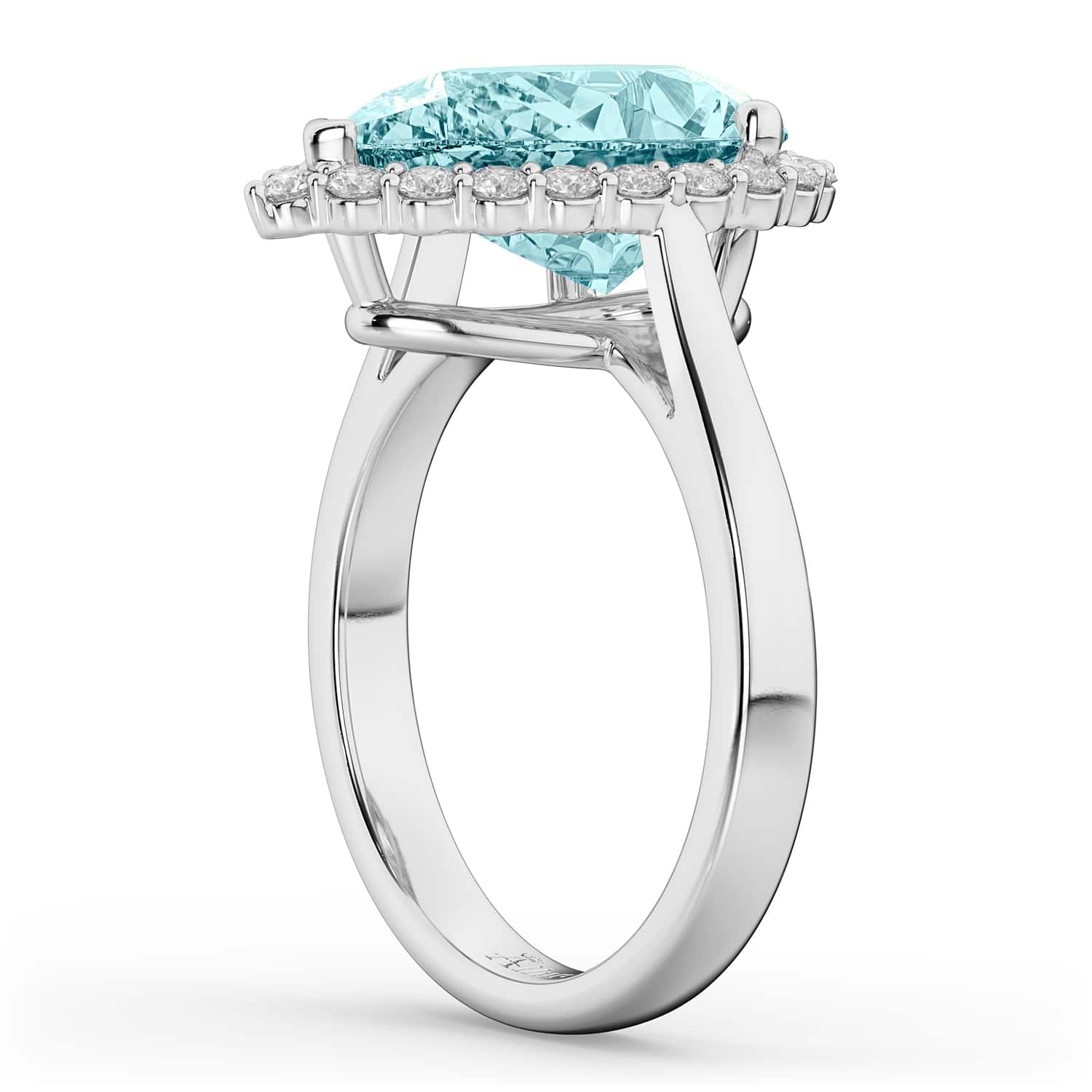 Pear Cut Halo Aquamarine & Diamond Engagement Ring 14K White Gold 6.04ct