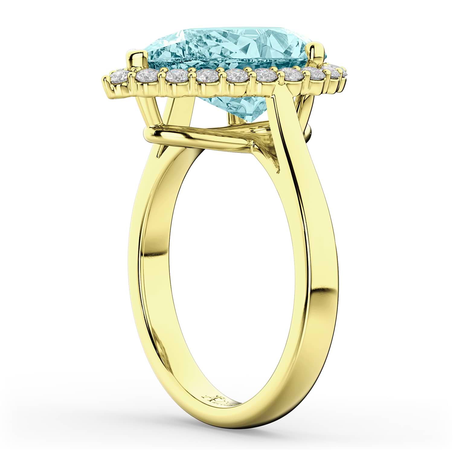 Pear Cut Halo Aquamarine & Diamond Engagement Ring 14K Yellow Gold 6.04ct