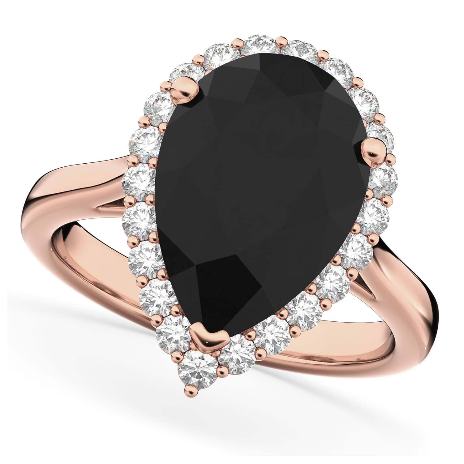 Pear Black Diamond & Diamond Engagement Ring 14K Rose Gold (4.69ct)