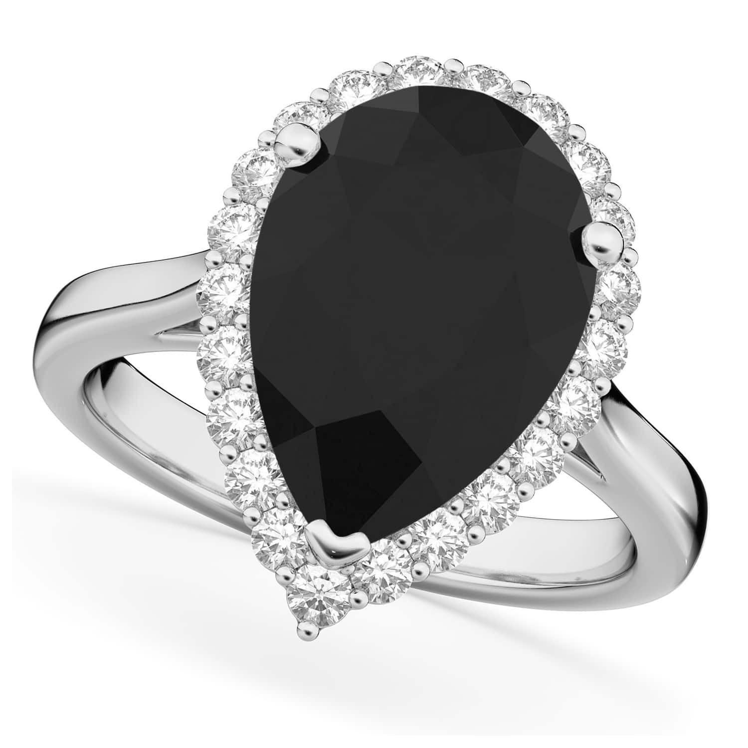 Pear Black Diamond & Diamond Engagement Ring 14K White Gold (4.69ct)