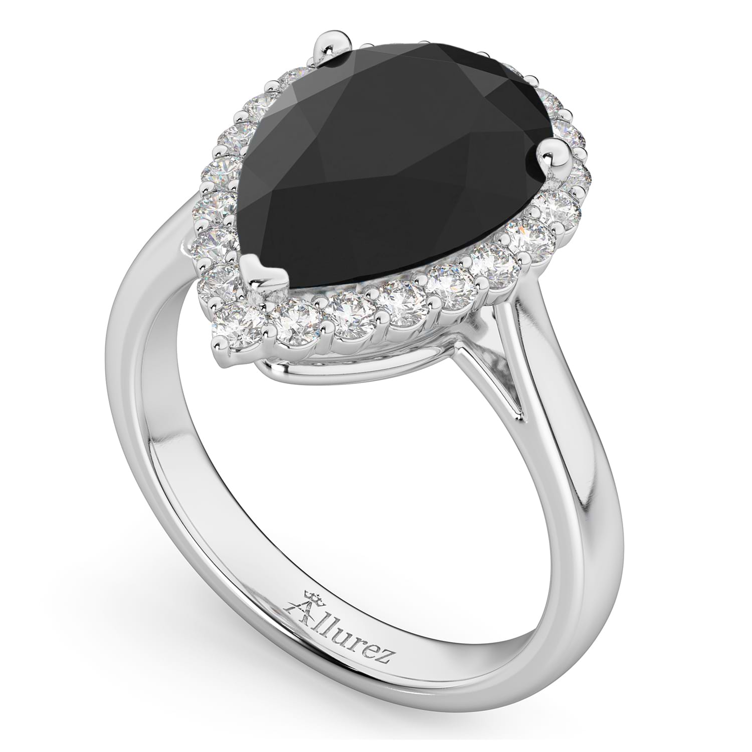 Pear Black Diamond & Diamond Engagement Ring 14K White Gold (4.69ct)
