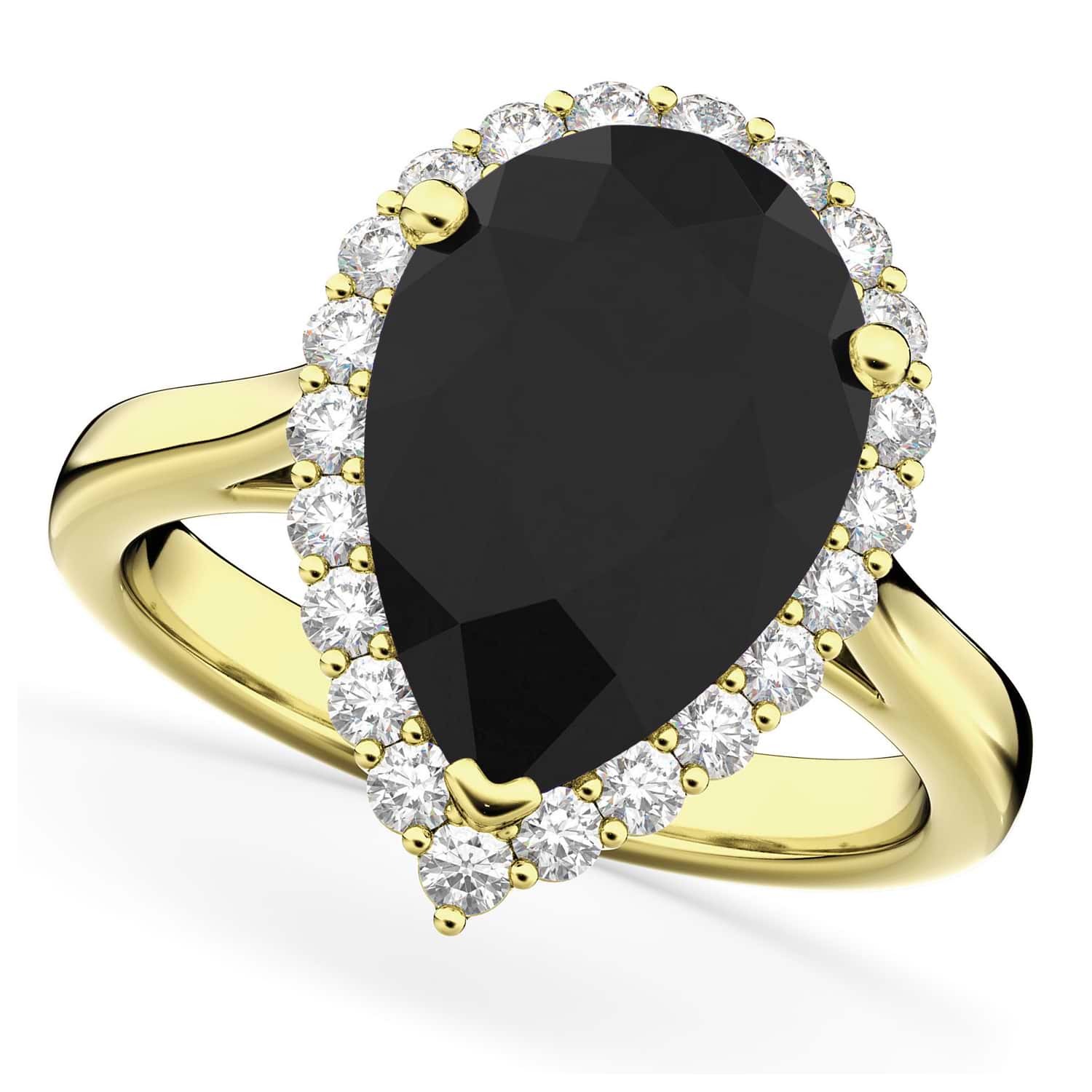 Pear Black Diamond & Diamond Engagement Ring 14K Yellow Gold (4.69ct)