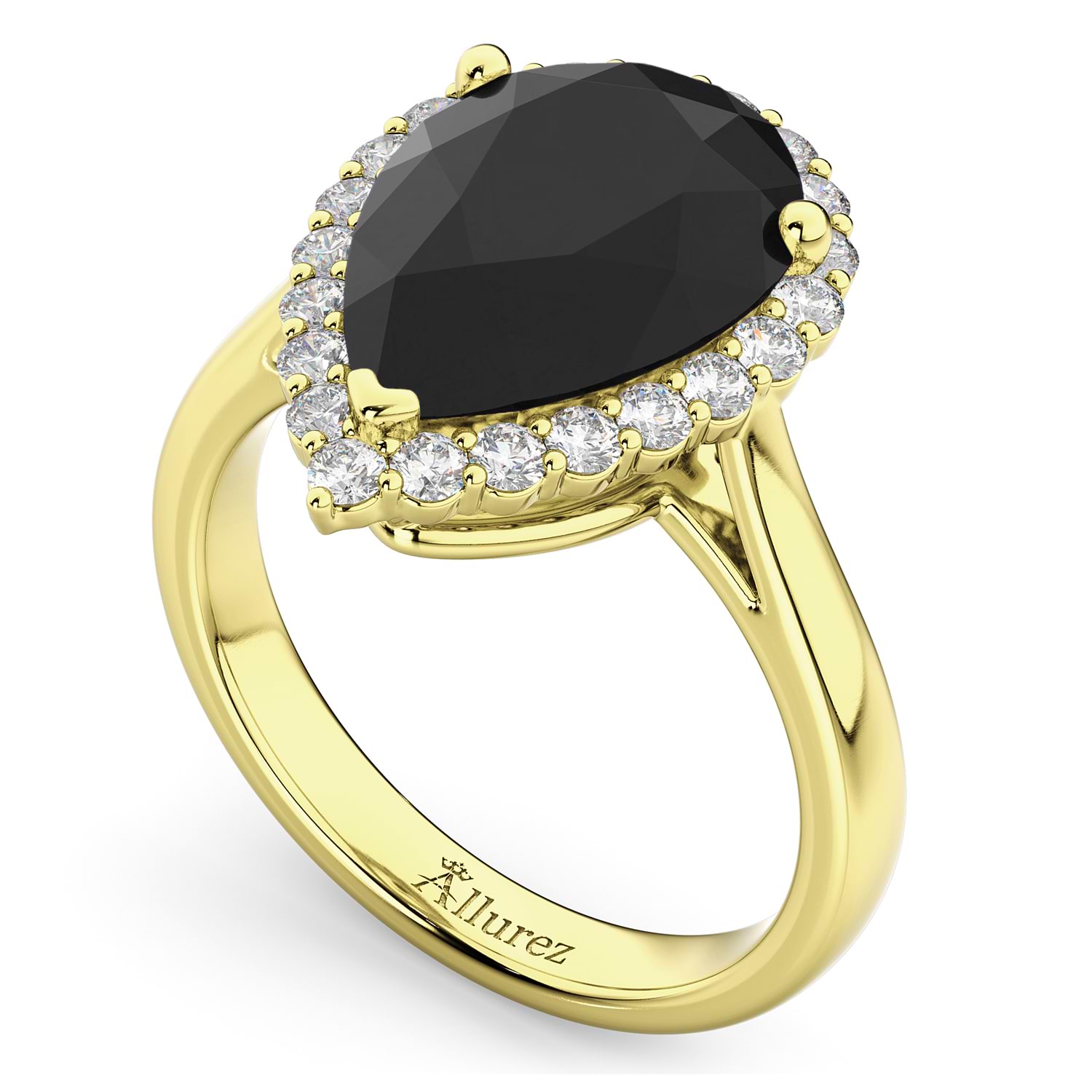 Pear Black Diamond & Diamond Engagement Ring 14K Yellow Gold (4.69ct)