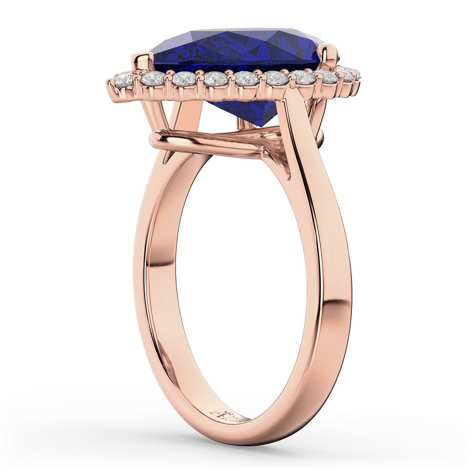 Pear Cut Halo Blue Sapphire & Diamond Engagement Ring 14K Rose Gold 8.34ct