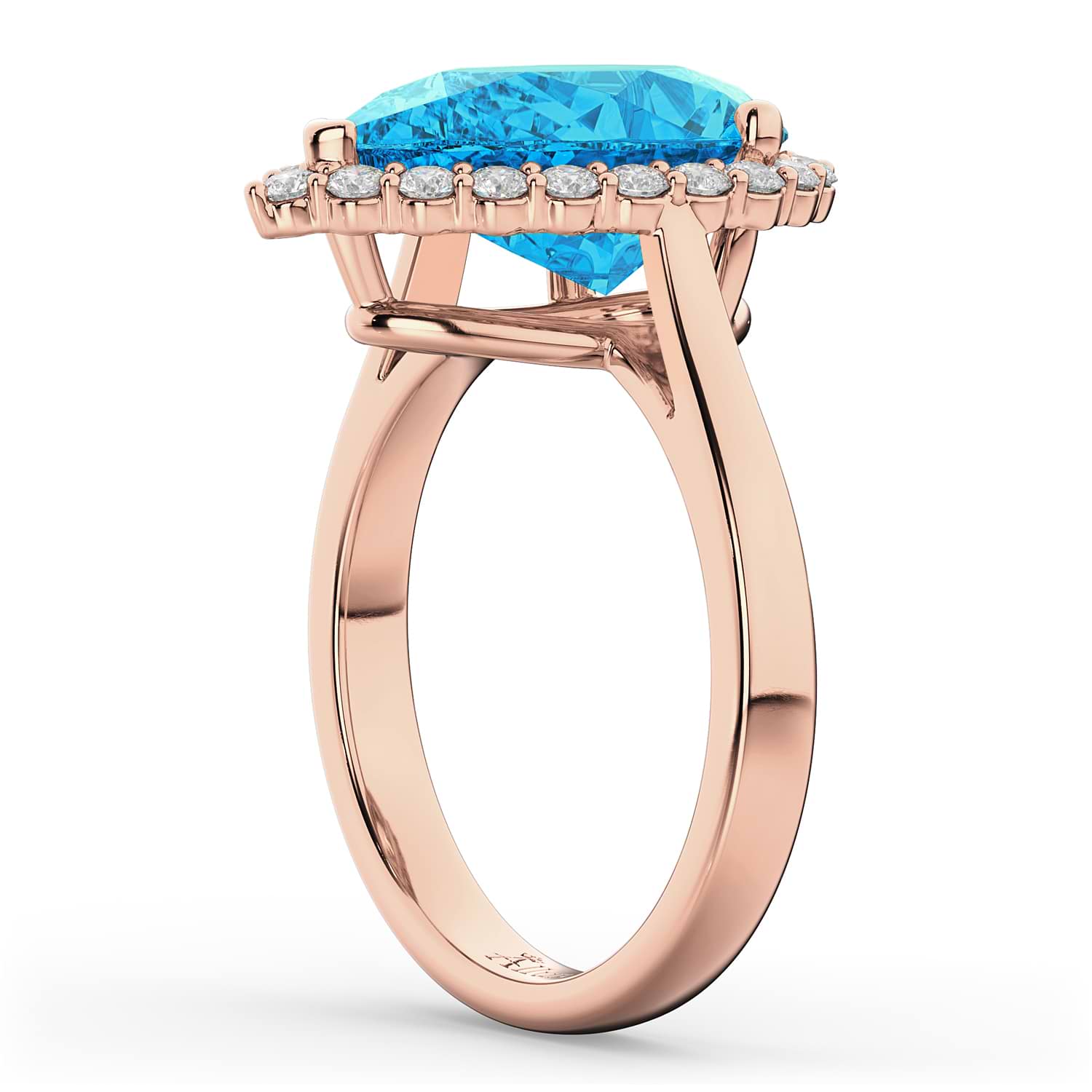 Pear Cut Halo Blue Topaz & Diamond Engagement Ring 14K Rose Gold 8.94ct