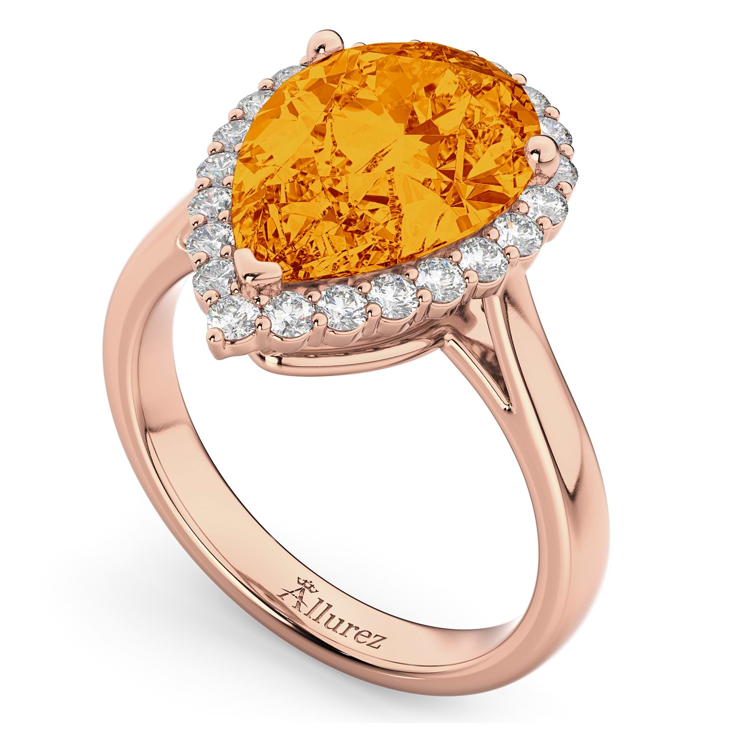 Pear Cut Halo Citrine & Diamond Engagement Ring 14K Rose Gold 5.44ct
